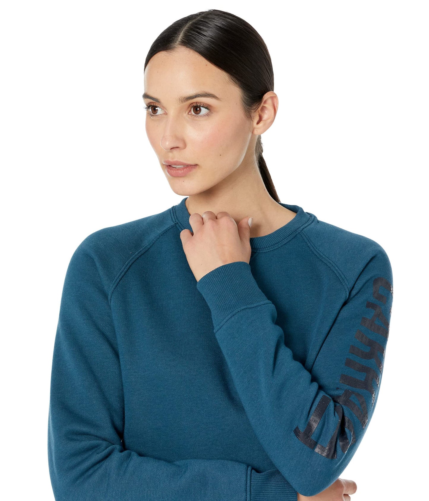 Carhartt Women's Relaxed Fit Midweight Crewneck Block Logo Sleeve Graphic Sweatshirt