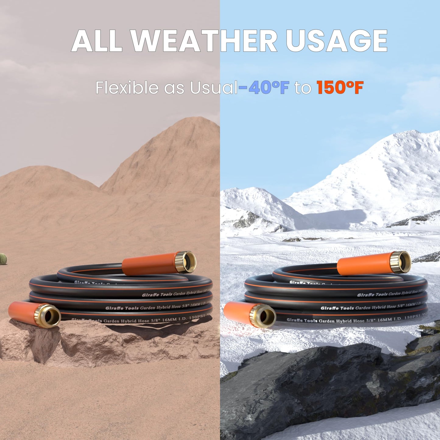 Giraffe Tools Garden Hose 50ft x 5/8", Water Hose Heavy Duty, Flexible, Lightweight Hybrid Hose with Swivel Handle, Male to Female Fittings, Burst 600 PSI