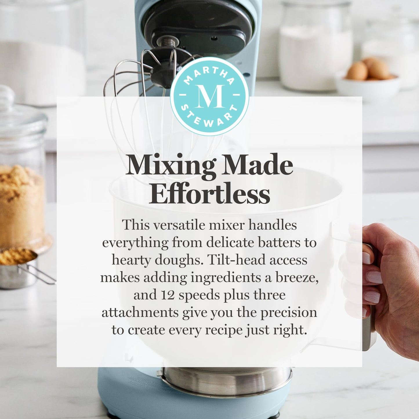Martha Stewart Stand Mixer, 12 Speed, Tilt-Head, 5.3QT Stainless Steel Bowl, Splash Guard with Pour Chute, Whisk, Dough Hook, Flat Beater, Electric Kitchen Baking Mixer, Bread, Cake, Whip, Caviar Gray