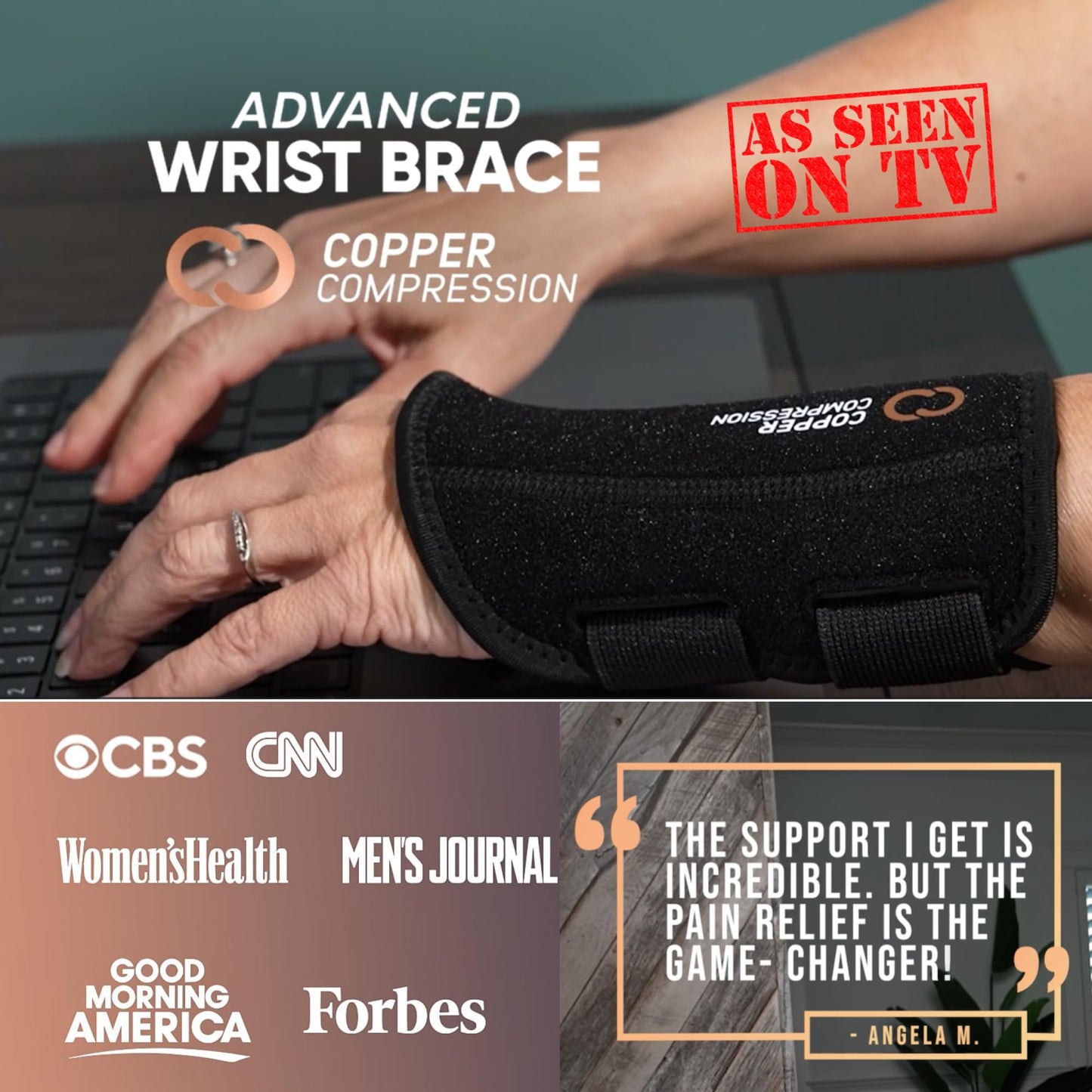 Copper Compression Advanced Wrist Brace - Copper Infused Adjustable Orthopedic Support Splint for Pain, Carpal Tunnel, Arthritis, Tennis Elbow, Tendinitis, RSI, Ganglion Cyst for Men Women Left L/XL