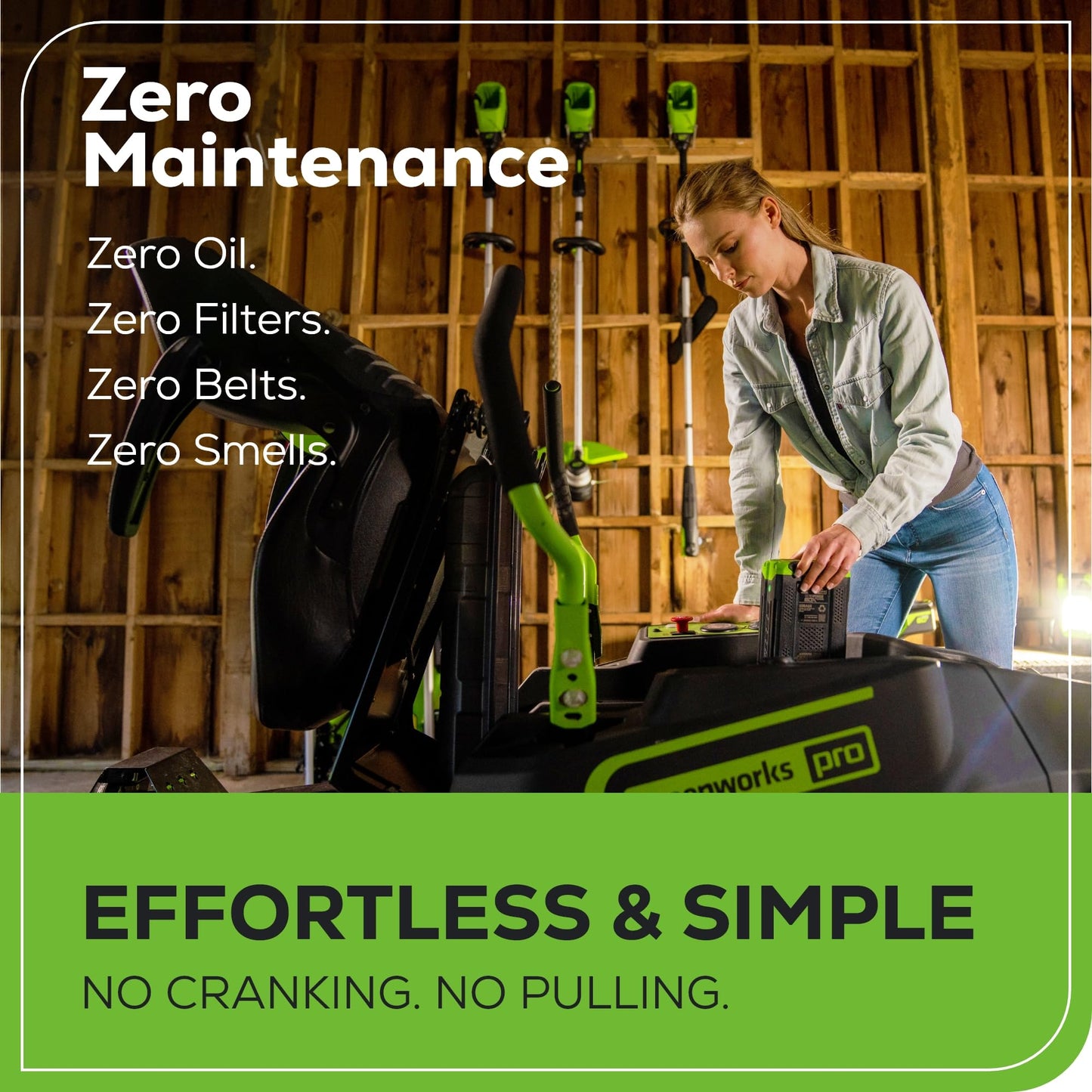 Greenworks 60V 21” Cordless (Push) Lawn Mower (LED Lights + Aluminum Handles), 5.0Ah Battery and Rapid Charger
