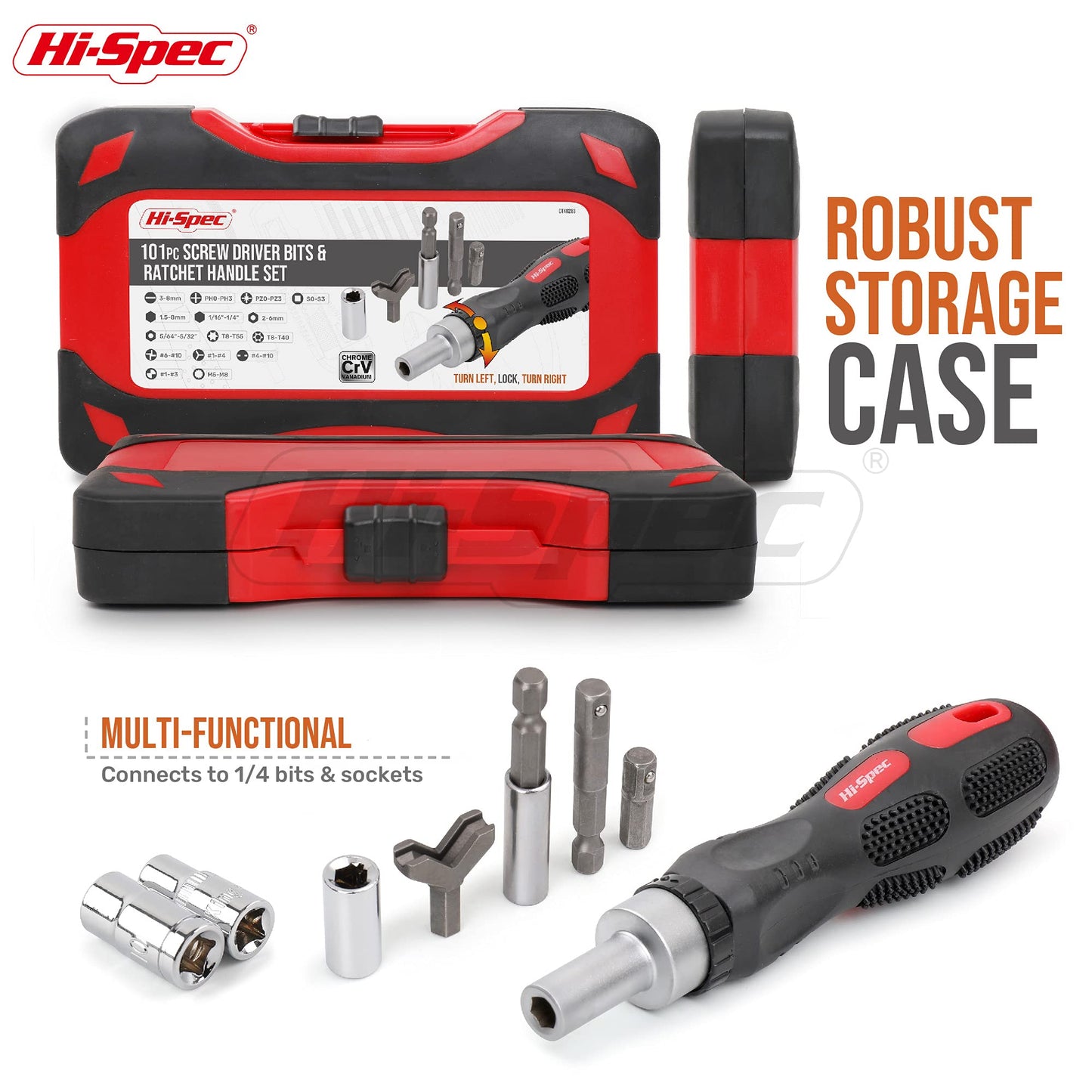 Hi-Spec 101pc Multi Bits Screwdriver & Ratcheting Handle Tool Set Kit. Complete 1/4” Hex Screwdriving with Tamper Proof Security Driver Bits