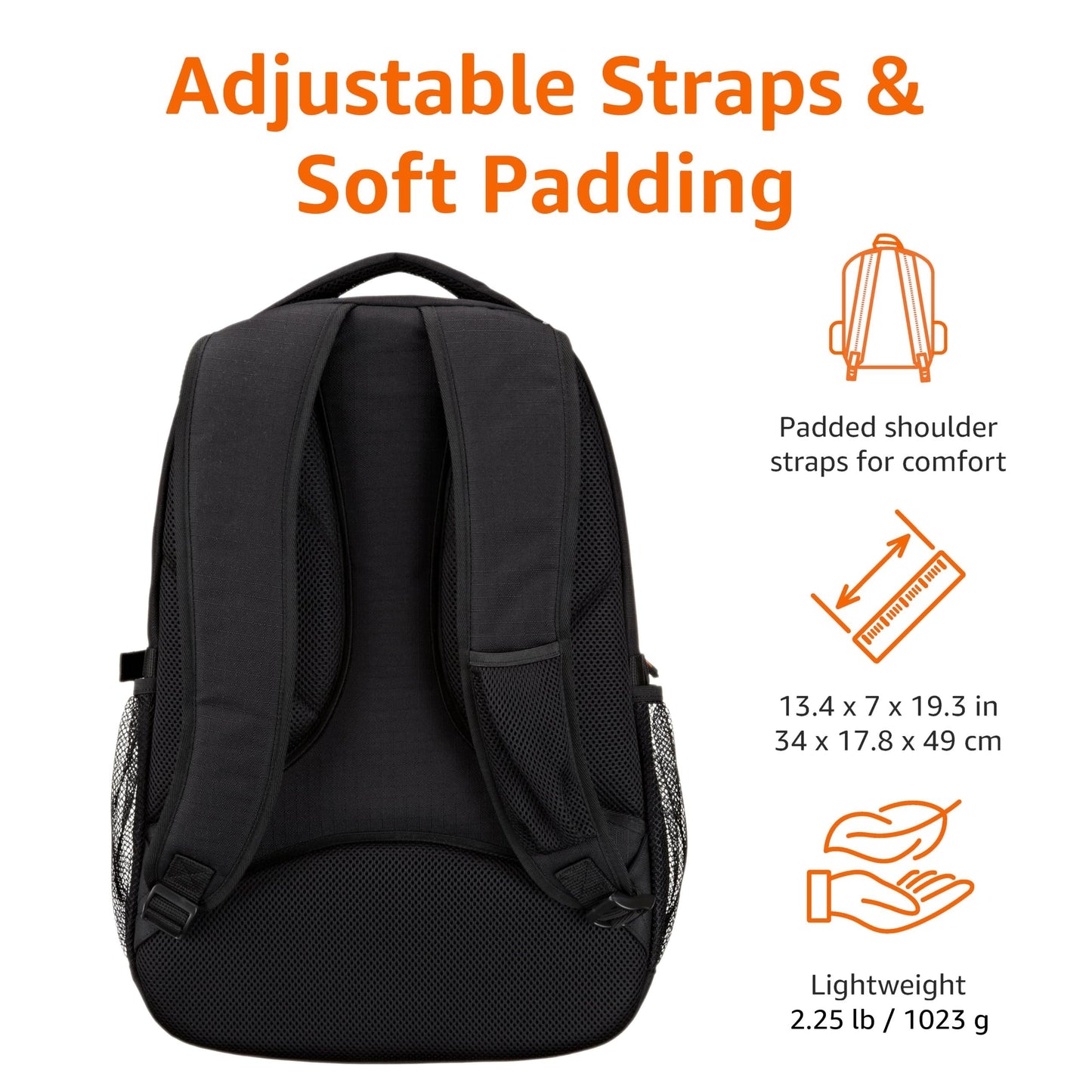 Amazon Basics Padded Laptop Backpack with Water Bottle Pockets, Travel Work Bag with Compartments, Fits Up to 17-Inch Laptops, Black