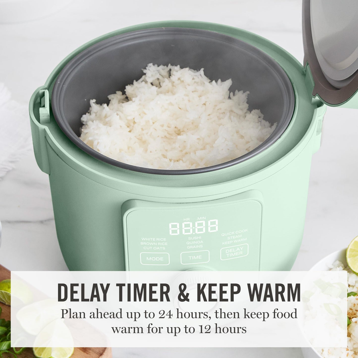 Martha Stewart Rice Cooker, 4 Cup (Uncooked) / 8 Cup (Cooked), Ceramic Non-Stick Removable Pot, Keep Warm, Measure Markings, Steam Basket, Brown & Sushi Rice, Quick Cook, Quinoa, Grains, Oats, Caviar Gray