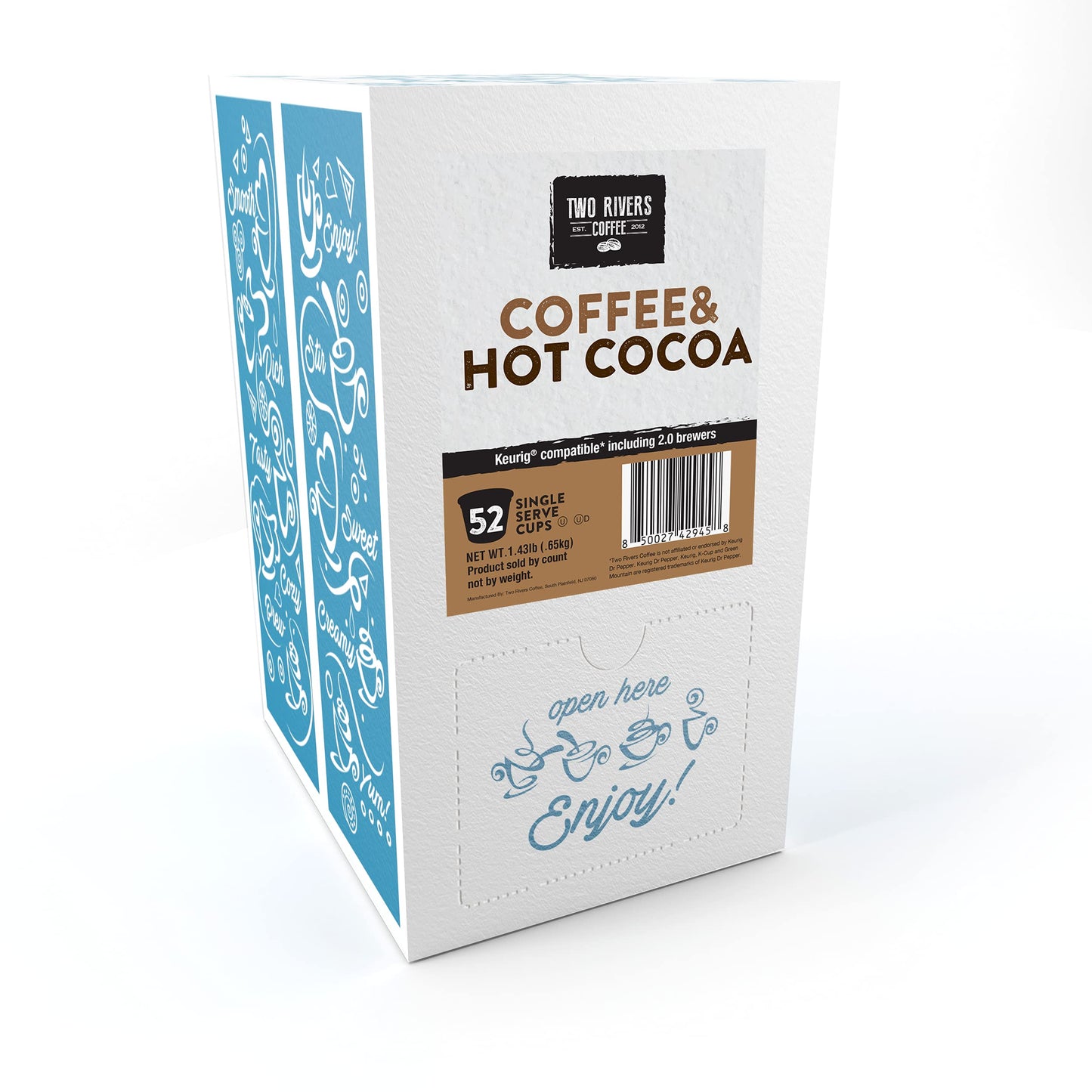 Two Rivers Coffee Hot Chocolate Pods Single Serve Cocoa Variety Sampler Pack Compatible with 2.0 Keurig K-Cup Brewers, 40 Count