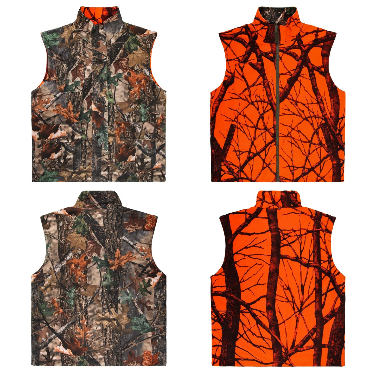 GUGULUZA Camo and Orange Hunting Reversible Vest, Game Vest Jacket for Hunting Camping (M-4XL)
