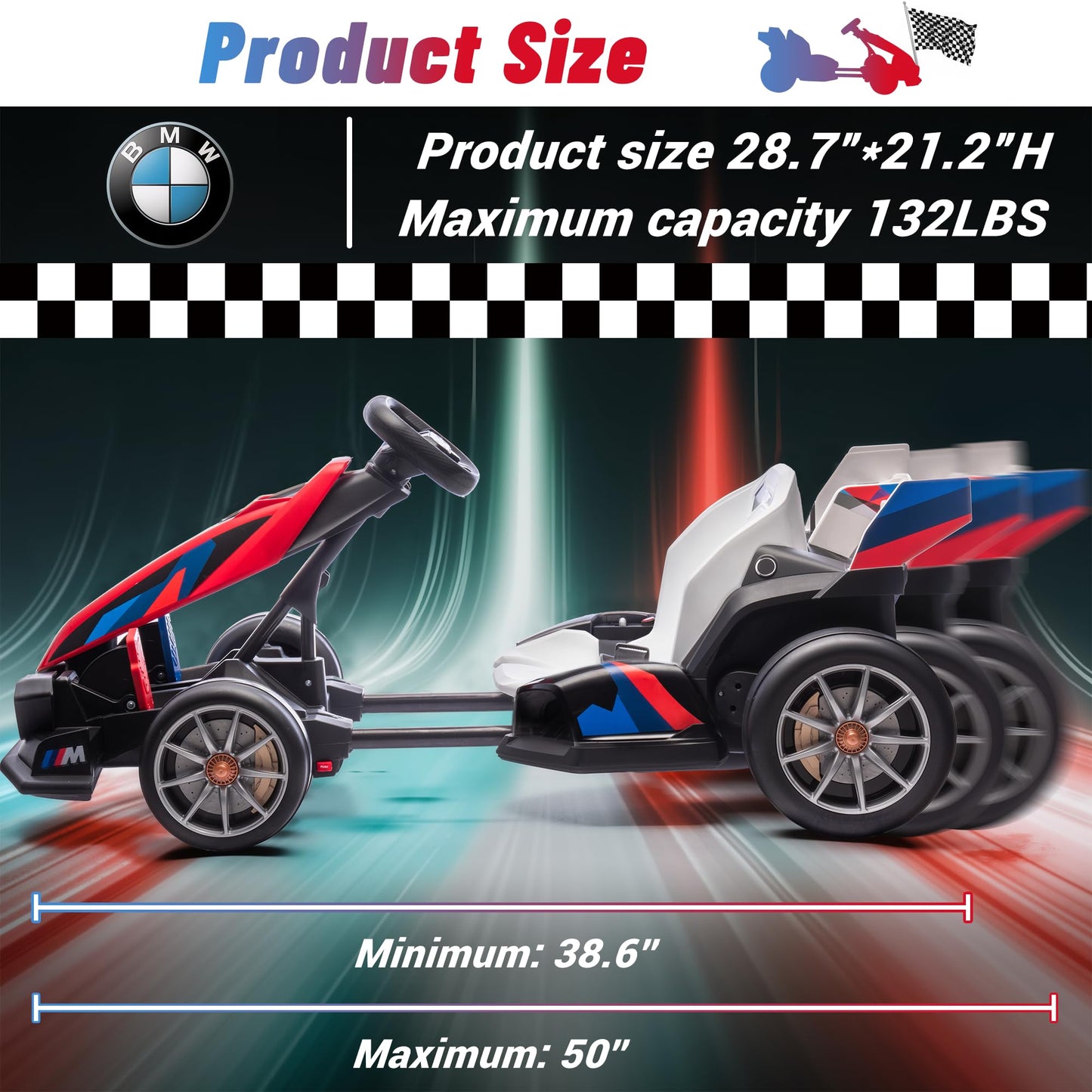 Wanan 36V Electric Go Kart with Adjustable Seat, Licensed BMW Drift Kart with Dual 2 x 300W Motors, Crazy Go Cart for Kids Ages 6-12, Cool LED Lights, Drift Mode and 2 Speeds (Red)