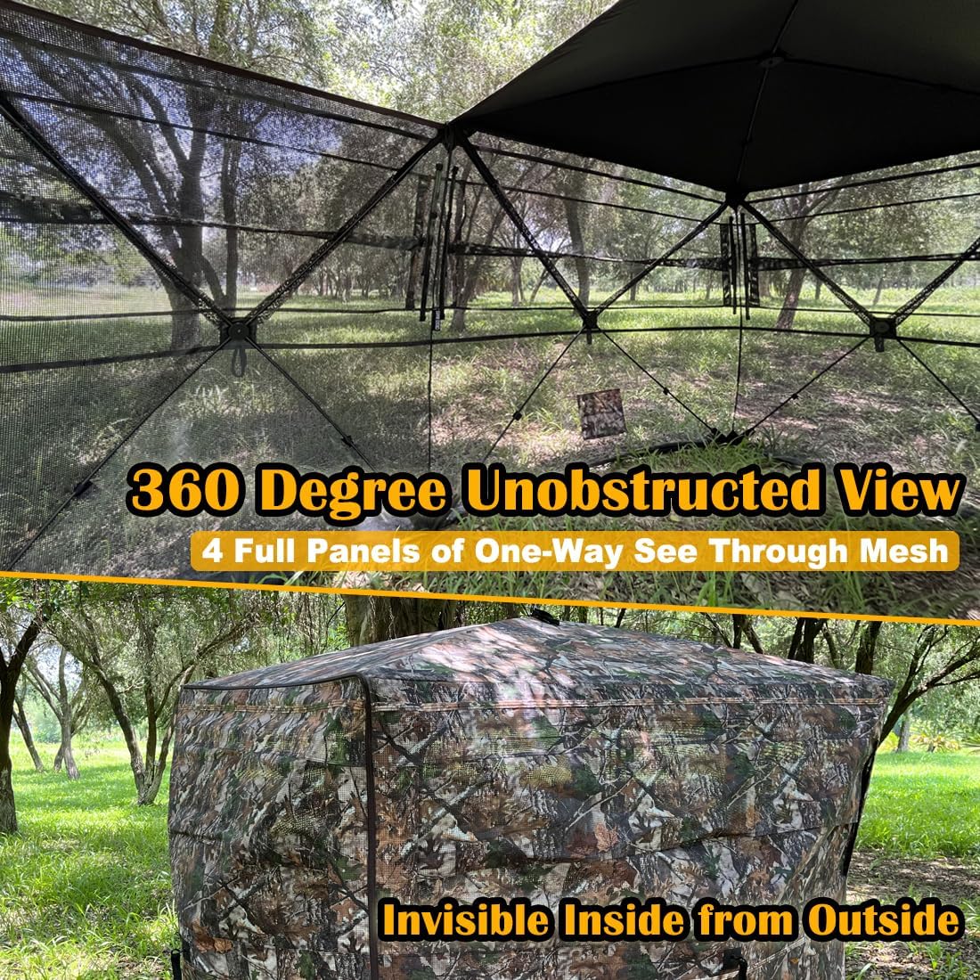 photo blind tent One-Way See-Through Hunting Blind 360 Degree Ground Blind 2-3 Person Camouflage Turkey Hunting Tent with Full-Open Door, Carrying Bag