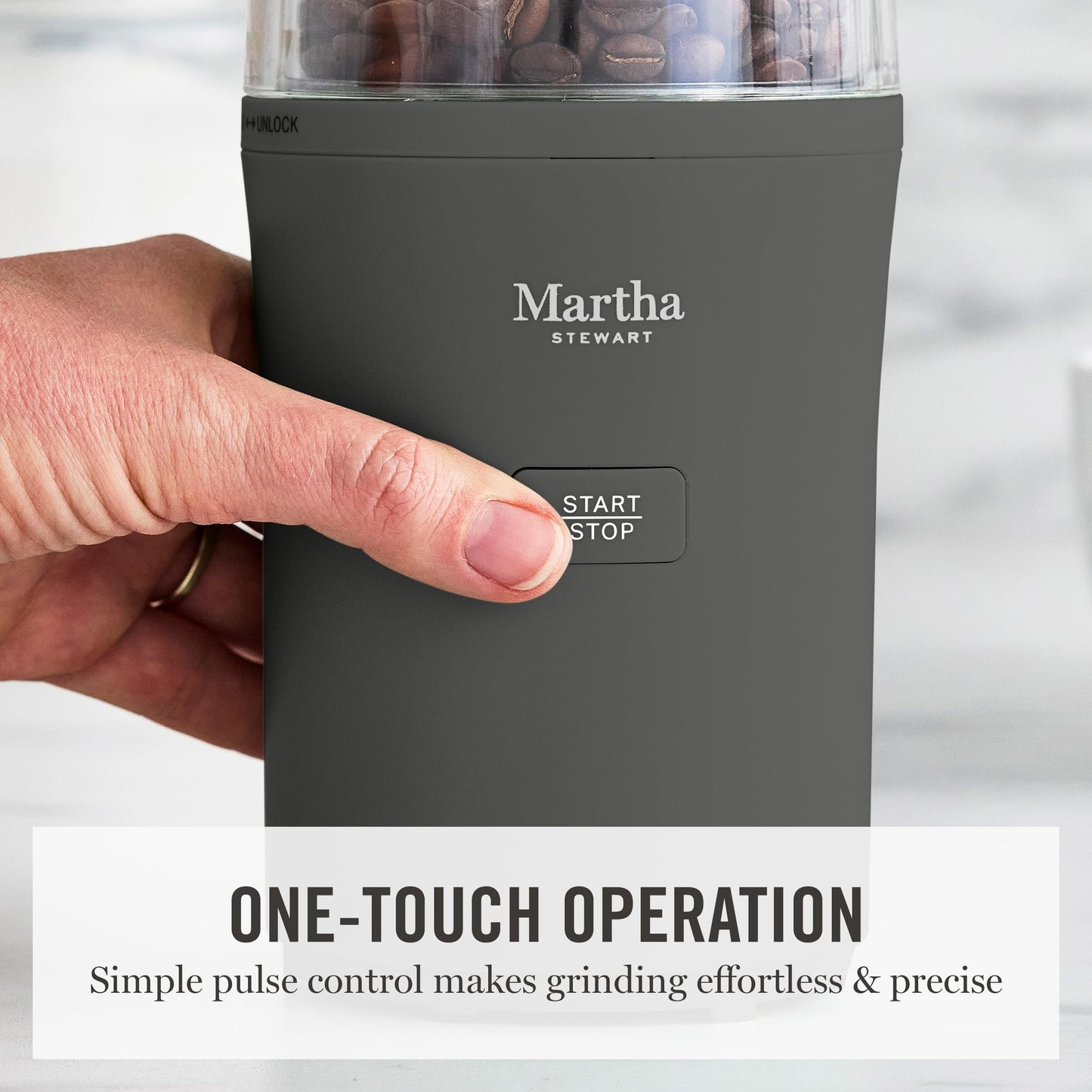 Martha Stewart Electric Coffee & Spice Grinder, Dual 2.5oz Removable Bowls, Storage Lids, Stainless Steel Blades, One Touch Pulse Control, 2-in-1 Compact, Beans & Spices, Herbs & Nuts, Sky Blue