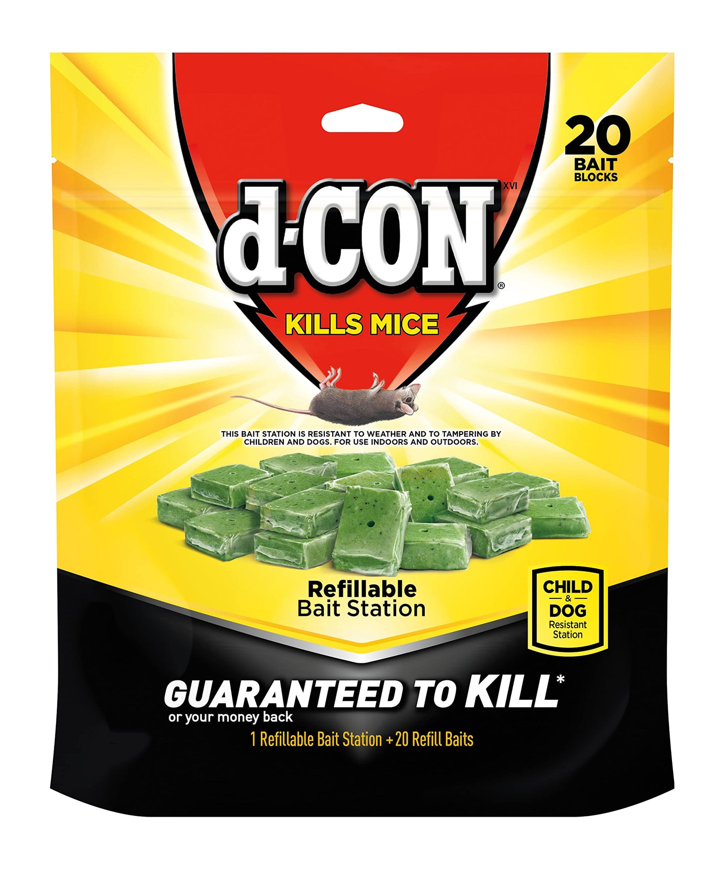 d-CON Refillable Corner Fit Mouse Bait Station, 1 Trap + 18 Bait Refills
