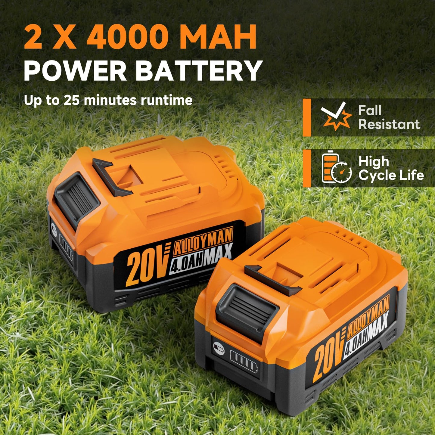 Alloyman 20V Cordless Tiller Cultivator, 360RPM Electric Garden Tiller, with 2 * 2.0Ah Batteries & Charger, 9In Tilling Width and 6.6In Depth Garden Rototiller for Lawn/Gardening/Soil Cultivation