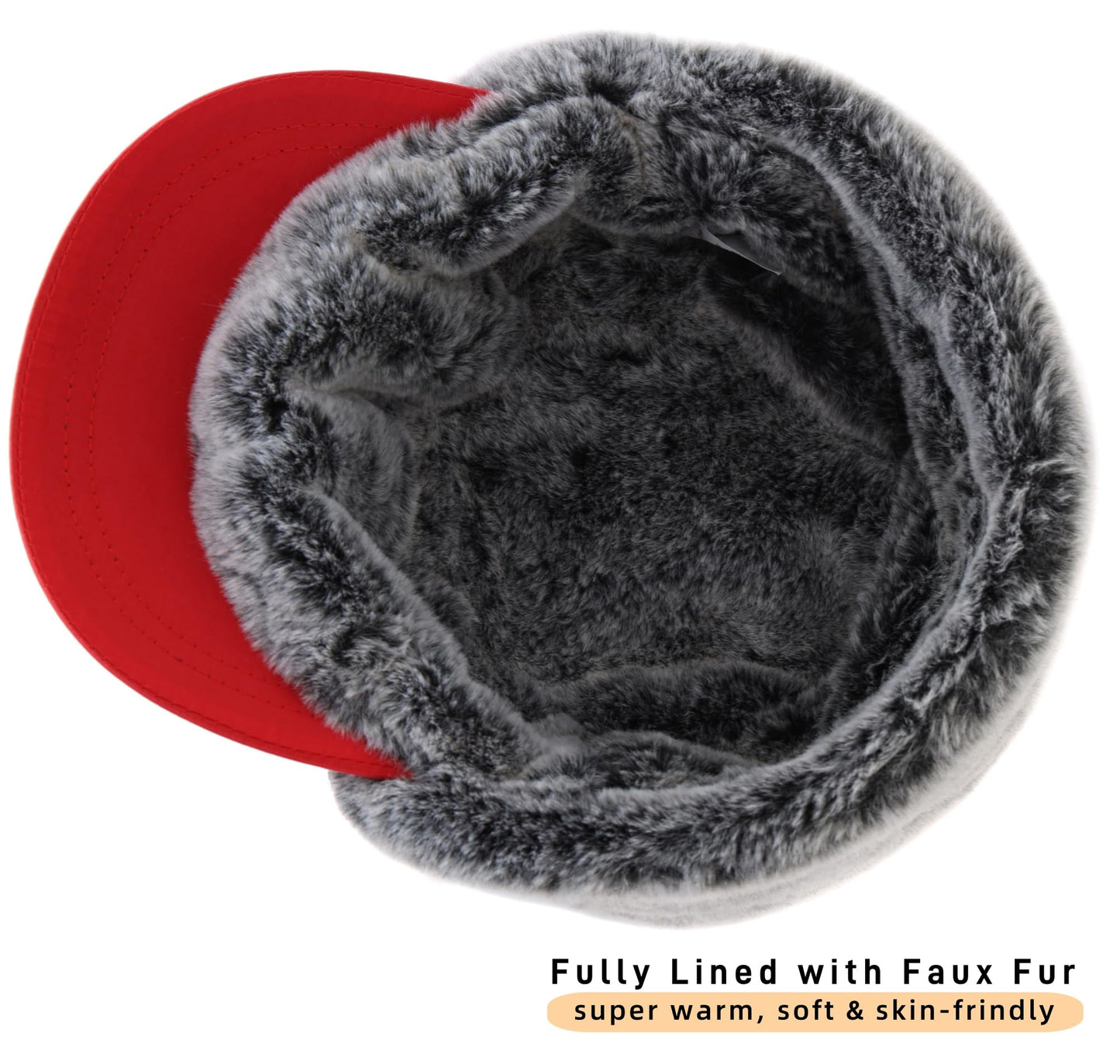 Connectyle Men's Winter Hat with Visor Warm Earflaps Hat Fully Lined Faux Fur Baseball Cap Trapper Hunting Hats