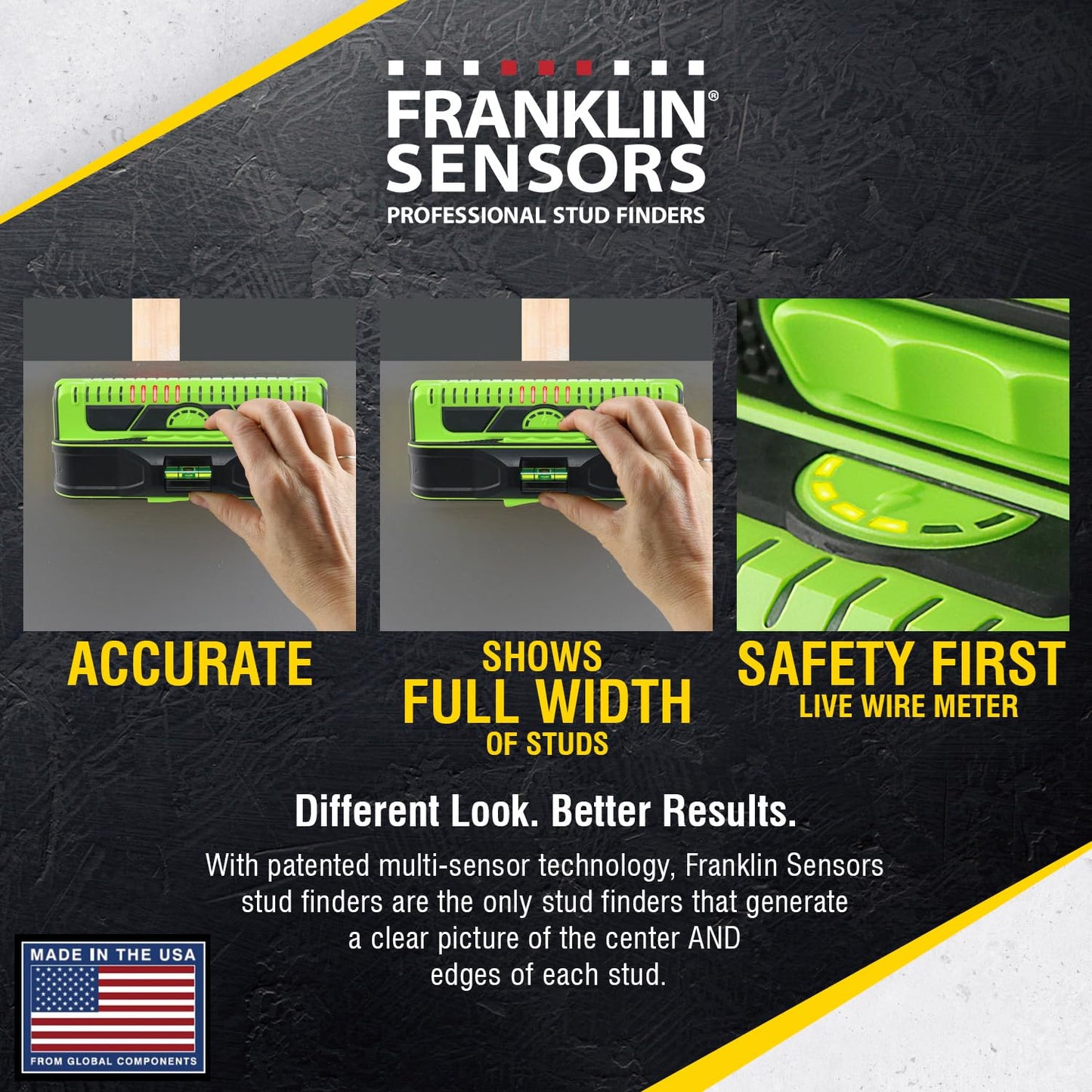 Franklin Sensors ProSensor M210 Stud Finder with 13-Sensors, Wood & Metal Stud Detector/Wall Scanner, Live Wire Detection