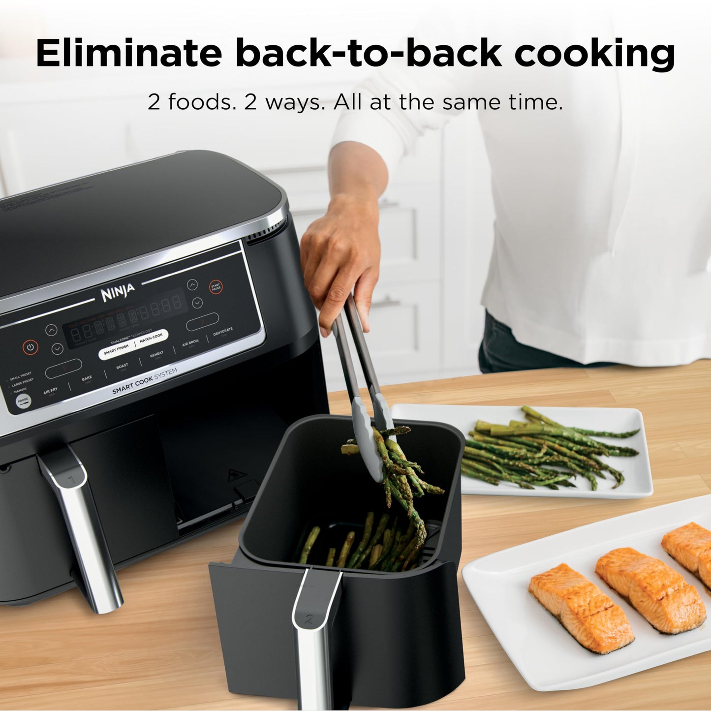 Ninja DZ201 Foodi 8 Quart 6-in-1 DualZone 2-Basket Air Fryer with 2 Independent Frying Baskets, Match Cook & Smart Finish to Roast, Broil, Dehydrate & More for Quick, Easy Meals, Grey