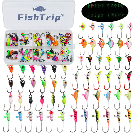 Ice Fishing Jigs Kit, 30/60Pcs Glow Ice Fishing Lure Set for Winter Ice Jigging Crappie Sunfish Perch Panfish Walleye Pike Jigs, Ice Fishing Gear with Storage Box