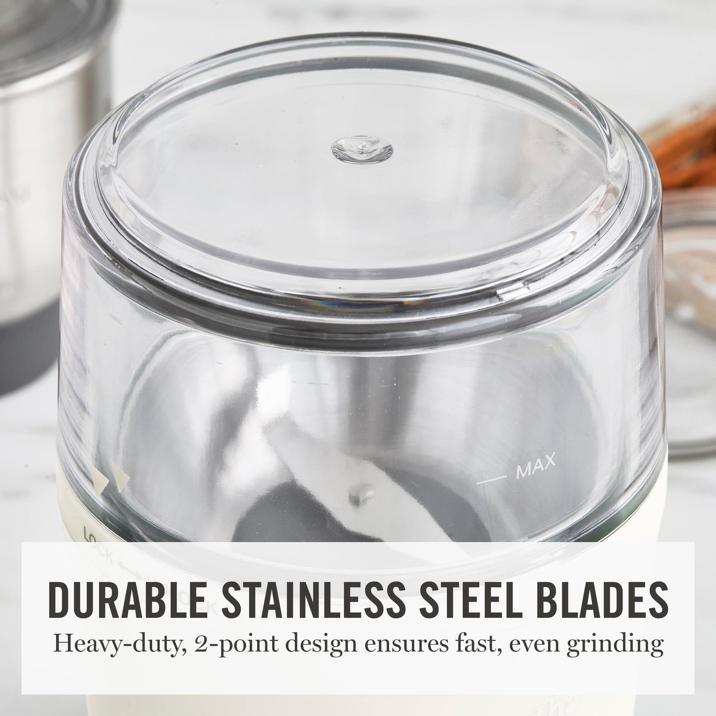 Martha Stewart Electric Coffee & Spice Grinder, Dual 2.5oz Removable Bowls, Storage Lids, Stainless Steel Blades, One Touch Pulse Control, 2-in-1 Compact, Beans & Spices, Herbs & Nuts, Sky Blue