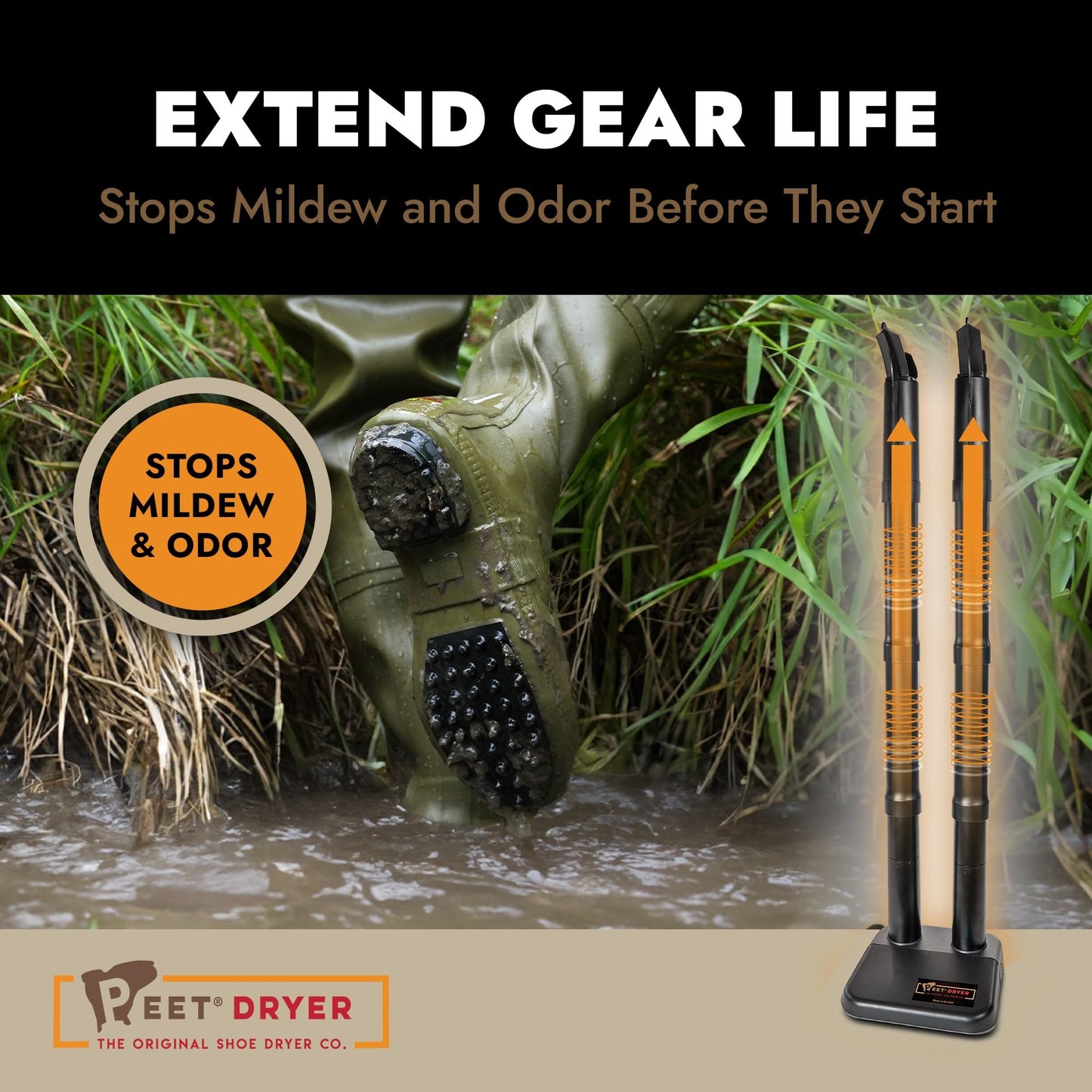 PEET, Wader, Electric Shoe Dryer with 2 Sets of 12" Extensions, Effective Drying for Waders, Tall Boots & Outdoor Gear, Made in USA