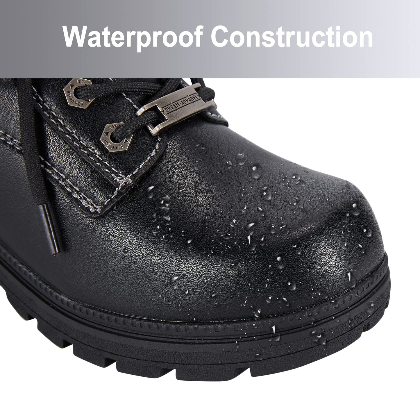 Dream Apparel Womens Lace Up Motorcycle Riding Boots with Side Zipper, Black Faux Leather Ankle Booties Biker Boots, Military Combat Booties for Ladies with Low Heel