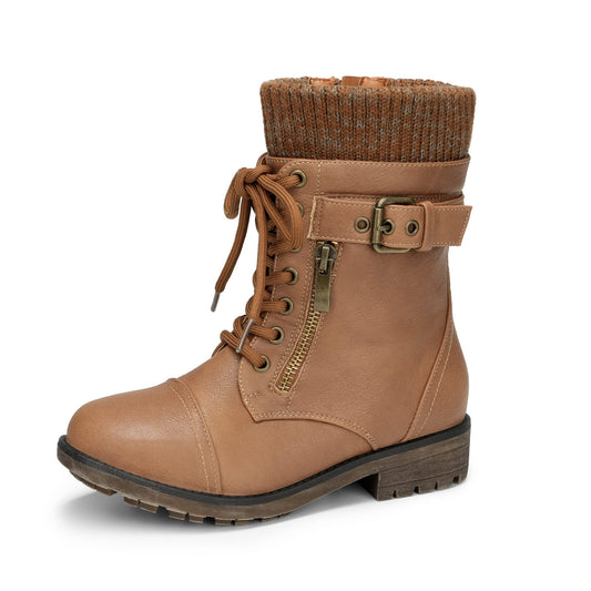 DREAM PAIRS Girl's Mid Calf Combat Ankle Lace up Boots