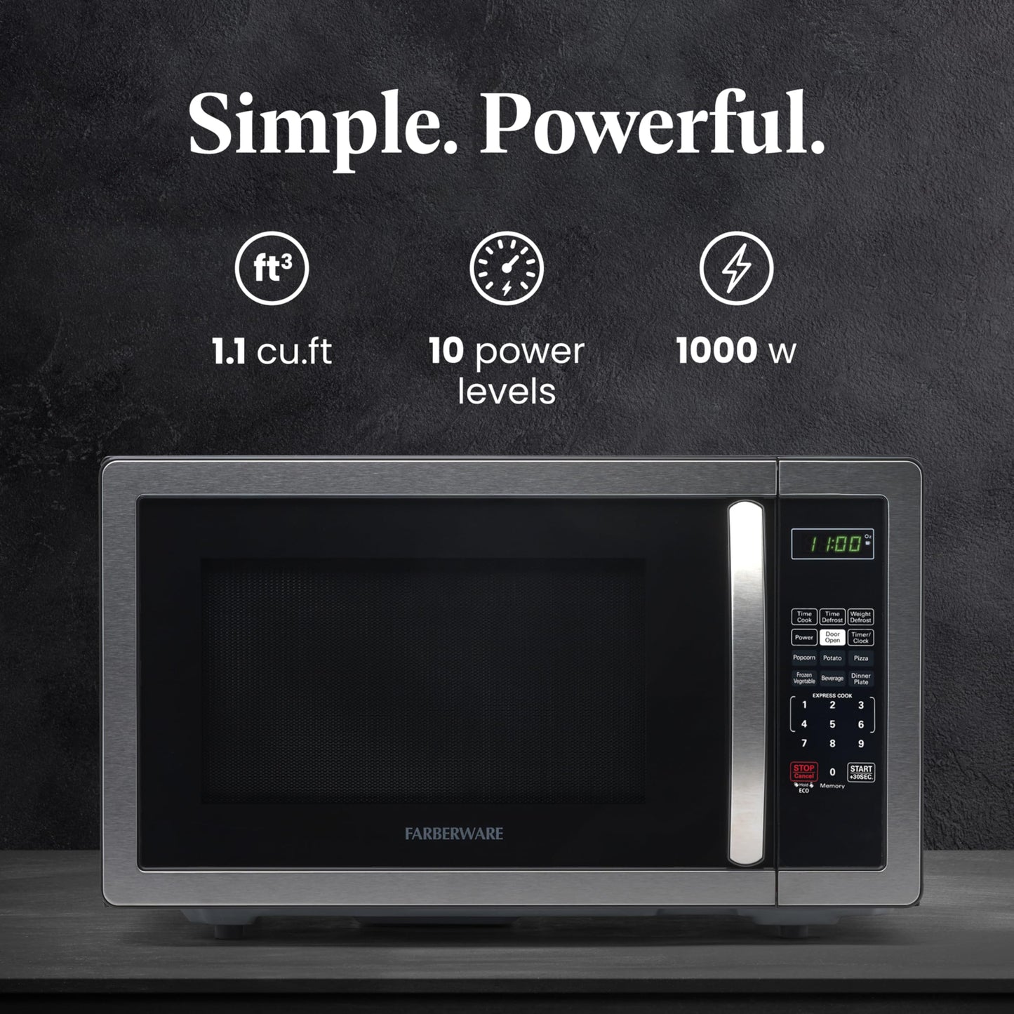 Farberware Countertop Microwave 700 Watts, 0.7 Cu. Ft. - Microwave Oven With LED Lighting and Child Lock - Perfect for Apartments and Dorms - Easy Clean Stainless Steel