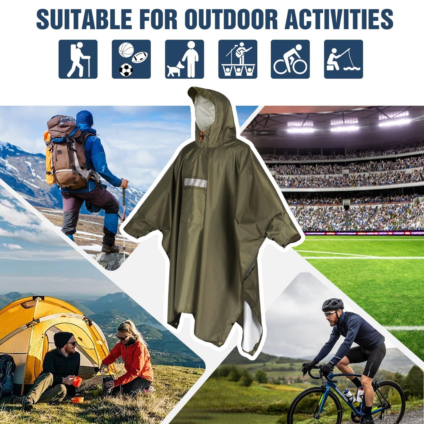 ANYOO Hooded Rain Poncho for Adults Waterproof Lightweight Rain Coat for Men Women Reusable Rain Jacket for Emergency Outdoor