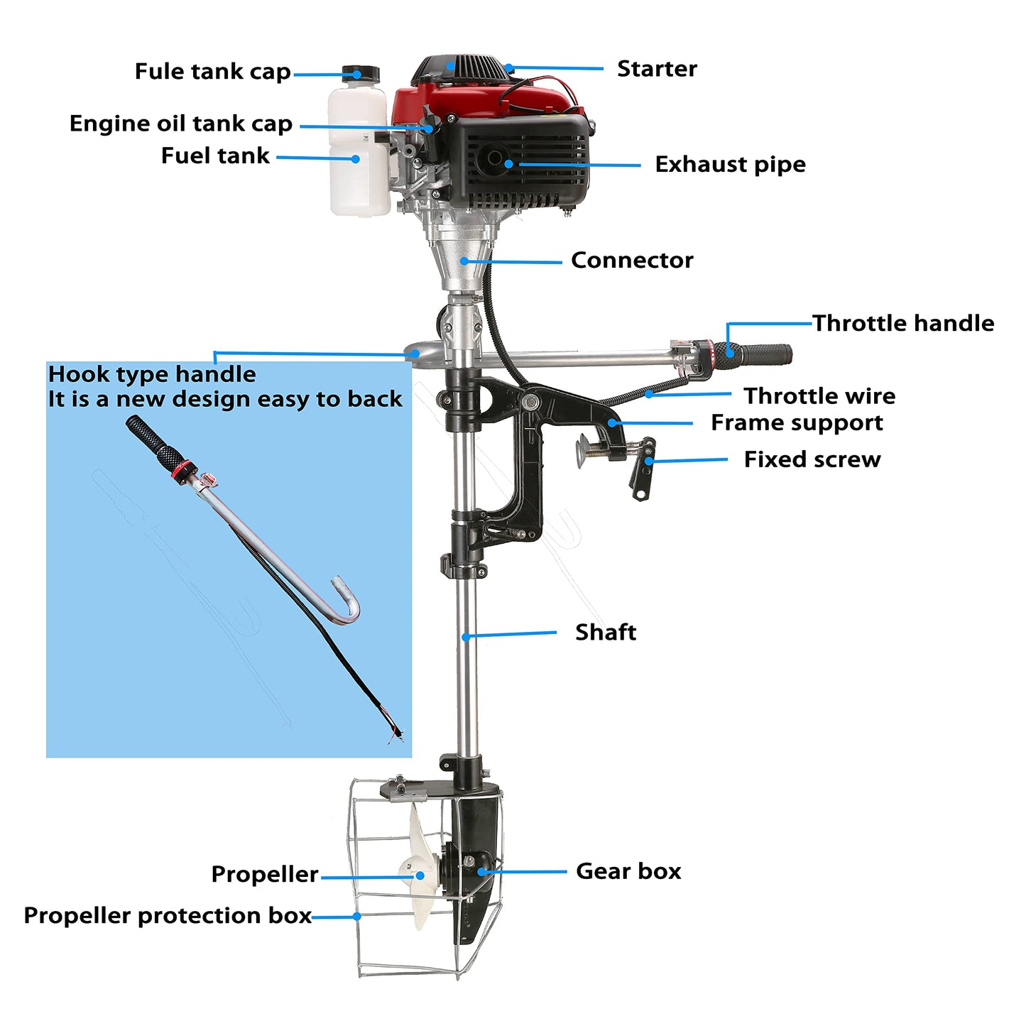 CUKUSIN Outboard Motor Boat Engine 4 Stroke 4.0 HP Marine Boat Motor with Air Cooling System and Manual Pull Start for Inflatable Fishing Boats Yachts Water Sport Tools, with Shade