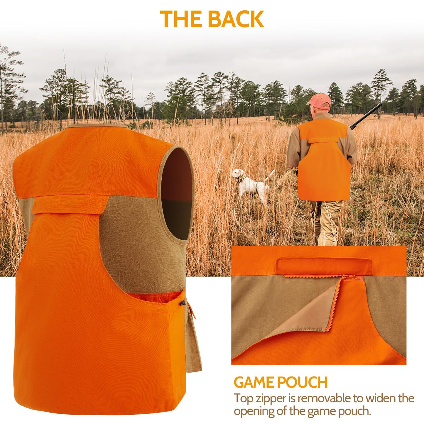 NEW VIEW Upland Hunting Vest for Men- Blaze Orange, Pheasant Hunting Vest with Game Pouch, Bird Hunting Vest for Quail
