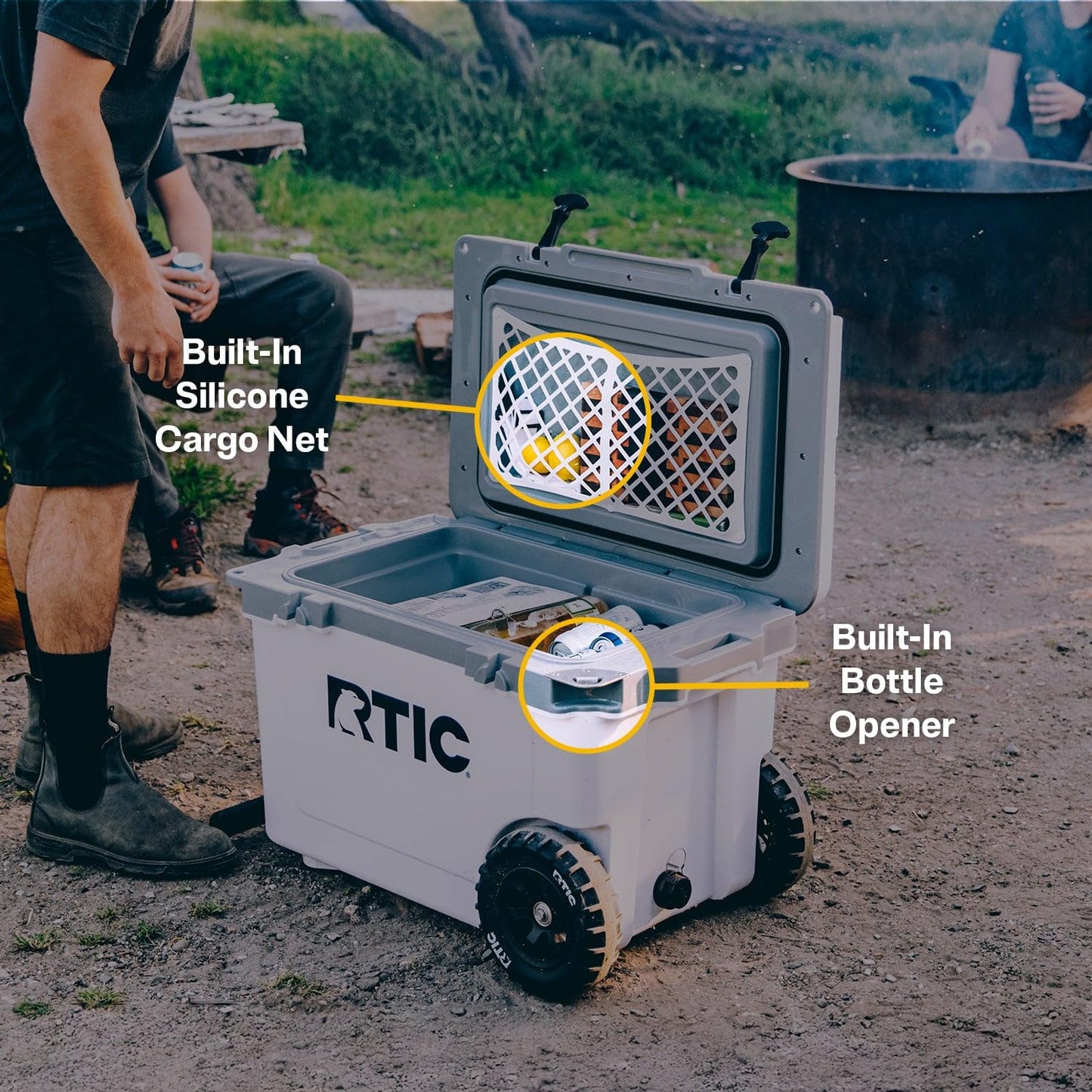 RTIC 52 Quart Ultra-Light Wheeled Hard Cooler Insulated Portable Ice Chest Box for Beach, Drink, Camping, Picnic, Fishing, Boat, Barbecue, 30% Lighter Than Rotomolded Coolers, Patriot