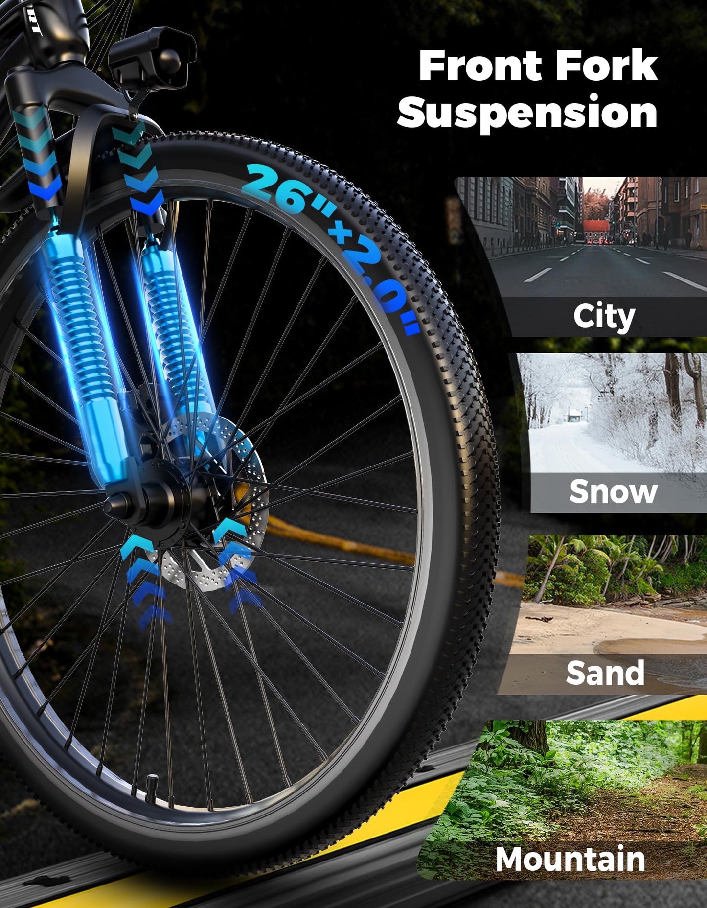 PostJoy Electric Bike for Adults, 1500W Motor Peak Ebike, 480Wh Removable Battery E Bike, Max 65Miles 28MPH, 26" Electric Mountain Bike, 7-Speed & Front Suspension, Electric Bicycle for Commute