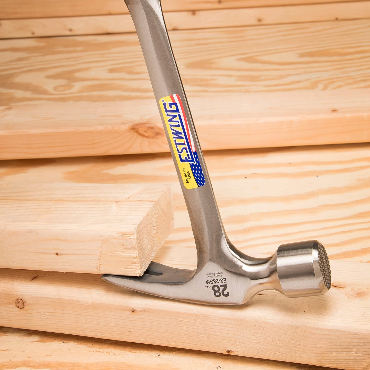ESTWING Framing Hammer - 22 oz Long Handle Straight Rip Claw with Milled Face & Shock Reduction Grip - E3-22SM