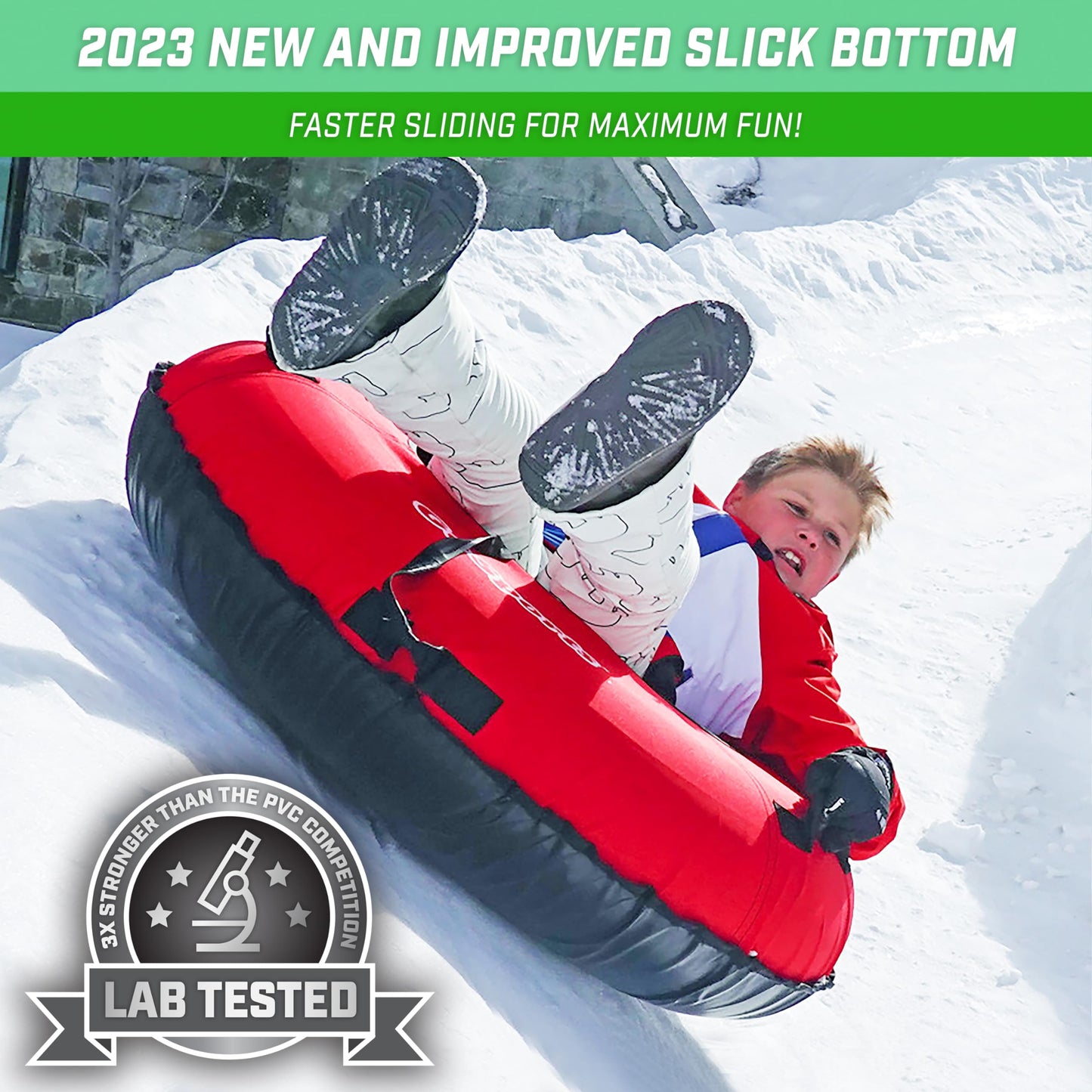GoSports 44 Inch Heavy-Duty Winter Snow Tube with Premium Canvas Cover - Commercial Grade Sled - Red