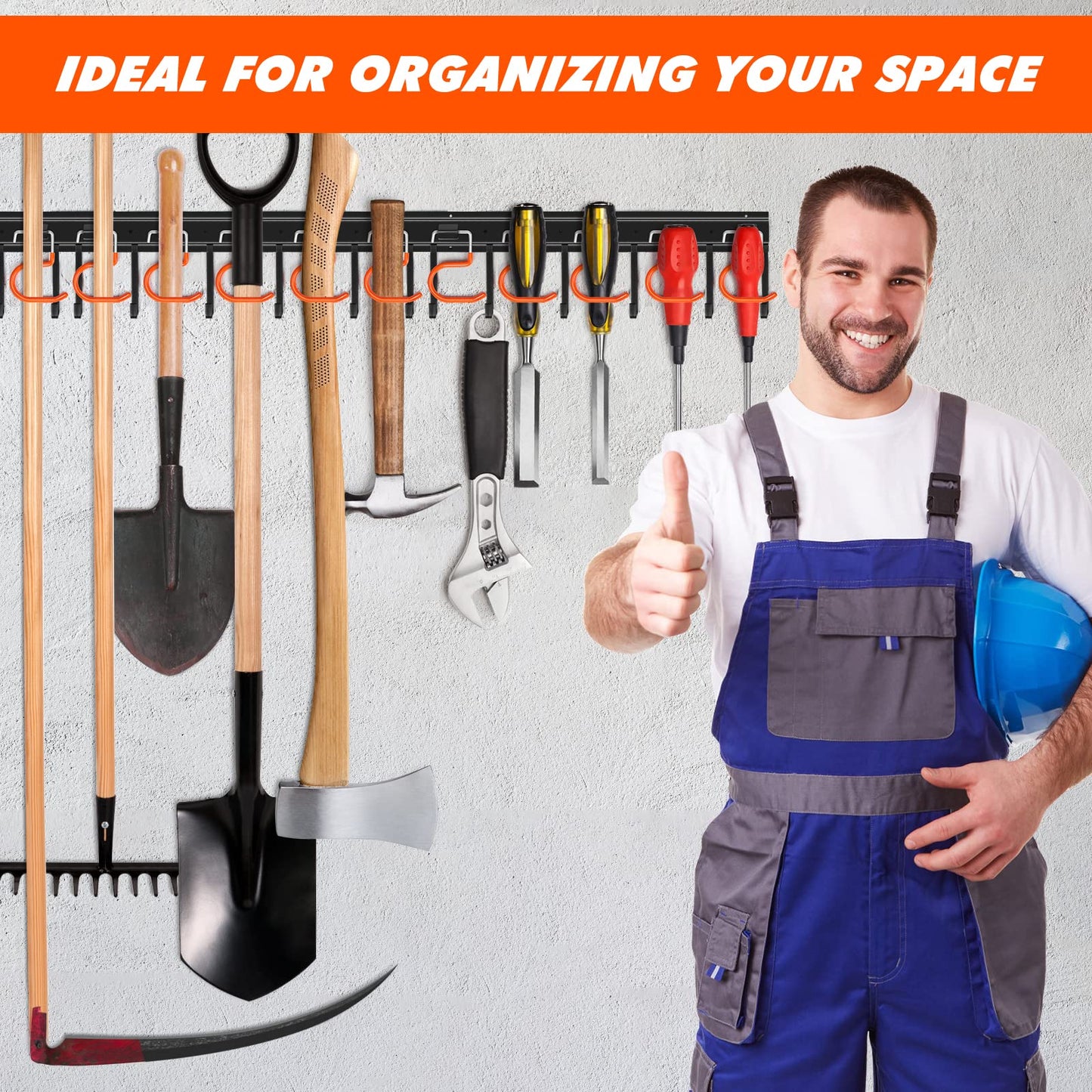 68'' All Metal Garden Tool Organizer Wall Mount Garage Organizers and Storage with Hooks Tool Hangers for Shed