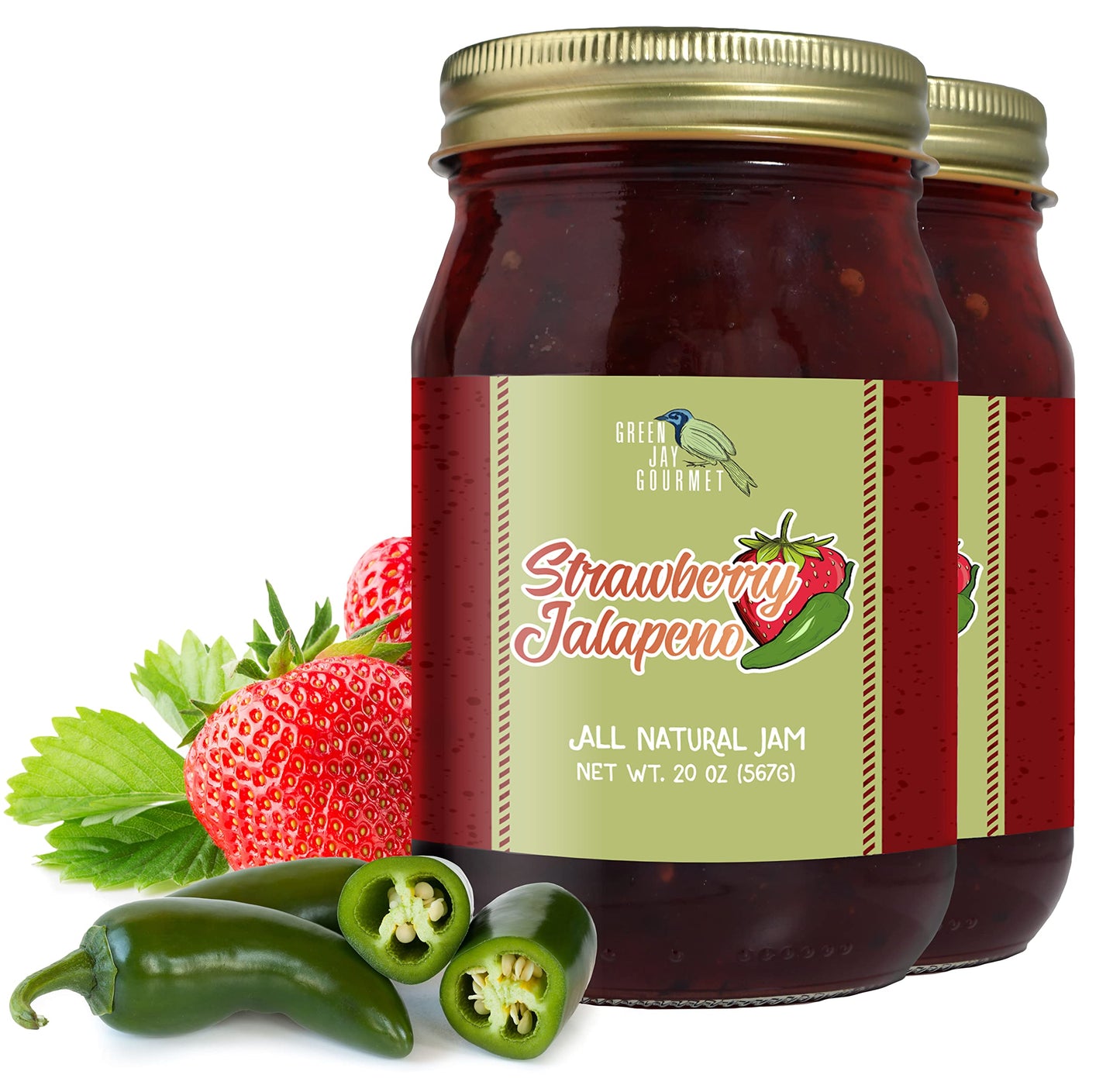 Green Jay Gourmet Spicy Jam Variety Pack - All-Natural Raspberry Jalapeno Jam, Strawberry Jalapeno Jam, Blackberry Jalapeno Jam - Vegan, Gluten-free Jam - No Preservatives - USA Made - 3 x 20 Ounces