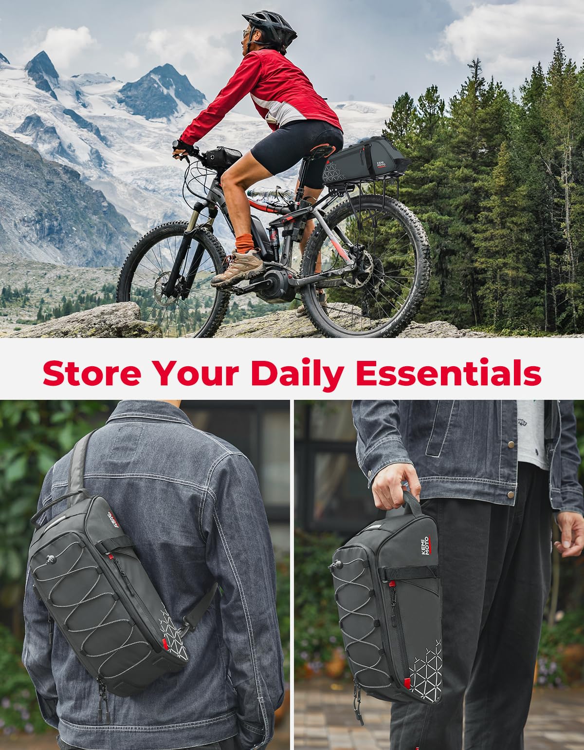 KEMIMOTO Rear Bike Rack Bag - 8L PVC Water Resistant Ebike Bags for Bicycle Rear Rack, Bicycle Trunk Pannier for Commuter Travel Shopping and Cycling (Black)