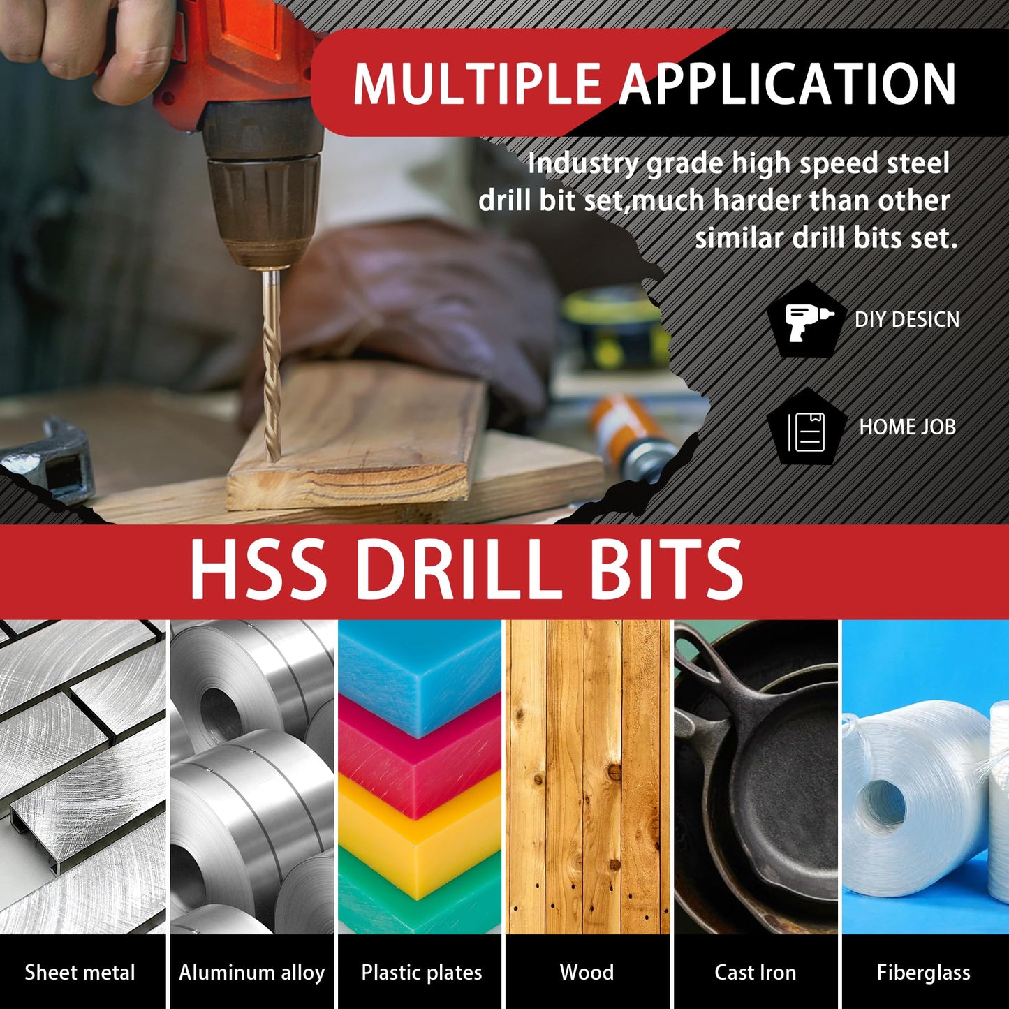 99PC Drill Bit Set, 135° Tip Titanium Coated High Speed Steel, Twist Drill Bit Kit for Iron, Aluminum Alloy, Copper, Wood, Plastic, with Storage Case 1/16"-3/8"