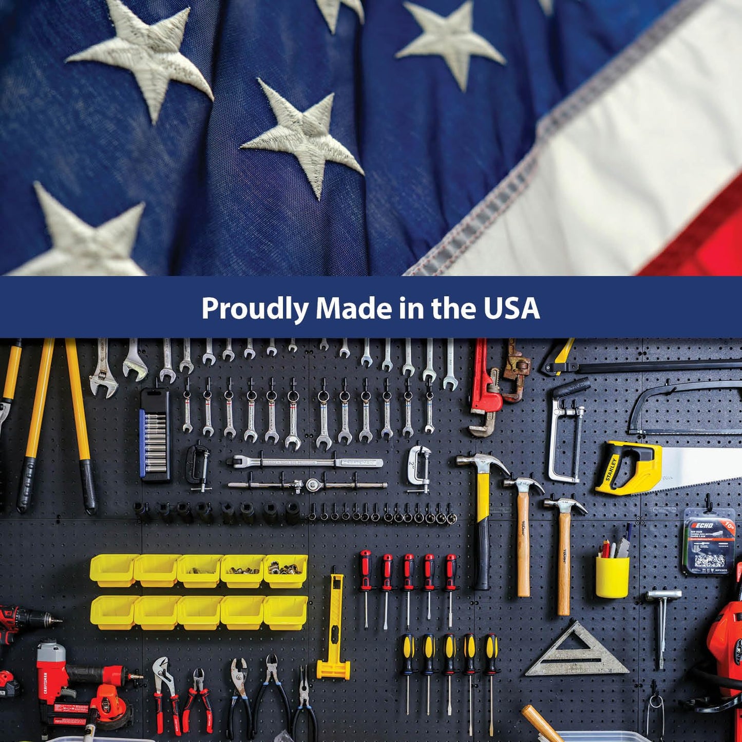 WallPeg Pegboard Wall Organizer - 96” Wide | 4 Pack 24”x16” Heavy Duty Plastic Peg Boards | Made in USA | Garage Tool Storage, Workshop, Craft Room, Office Wall Organizer | Tuff Peg-Board Panels
