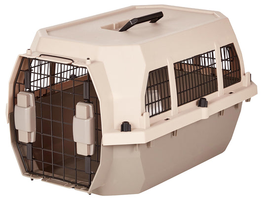 Amazon Basics Sturdy Portable 2-Door Top-Load Hard-Sided Pet Travel Carrier with Secure Ventilation, Handle, Front & Top Entry for Dogs, Cats, 22.8"L x 15"W x 13"H, Gray & Blue