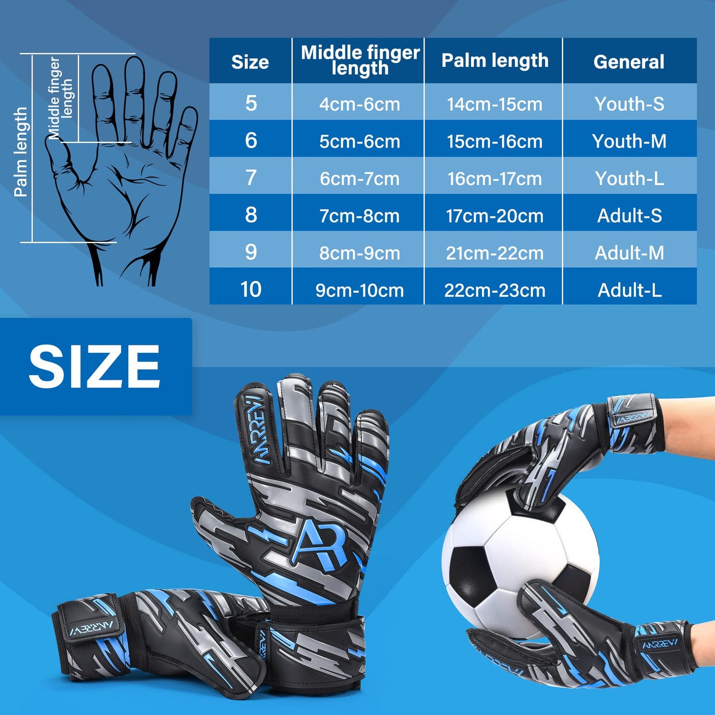 Anrrew Soccer Goalie Gloves with fingersave and Double Wrist Protection.Goalkeeper Gloves Provide Extreme Strong Control and Grip.Soccer Gloves for Youth,Kids,Adult