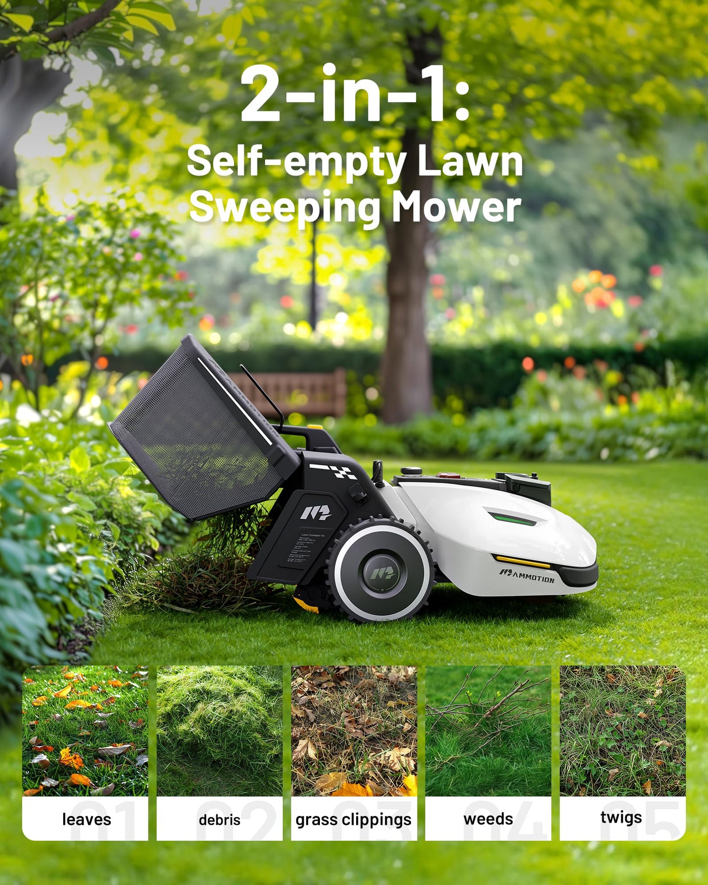 YUKA Mini 500H Robotic Lawn Mower Reception 0.12 Acre, Ultrasense AI Vision+ RTK Positioning, Auto Mapping, App Control, 50% Slope, Cutting Height 2''~3.5'', 15 Mowing Zones
