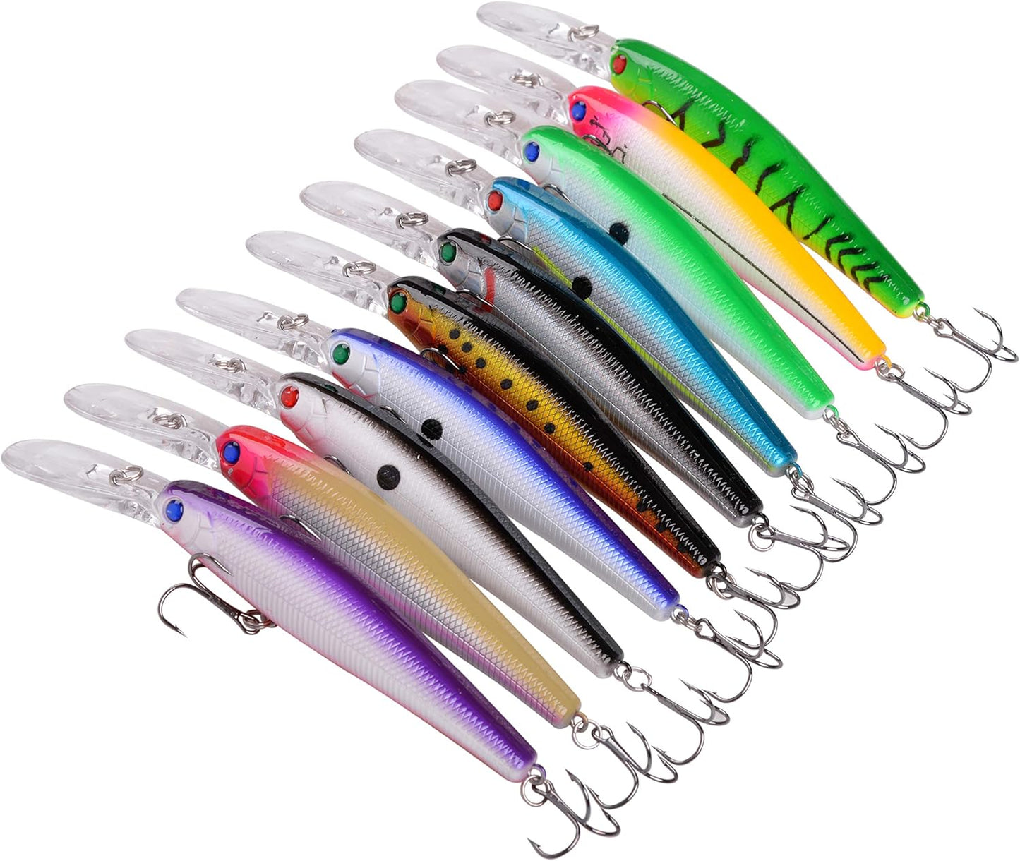 Fishing Lures Hard Baits Bass Crankbait Minnow Lures, 10pcs Deep Diving Swimbait with Strong Treble Hook 3D Lifelike Eyes Walleye Lures Fishing Lures for Bass Trout Walleye Catfish Redfish Pikes