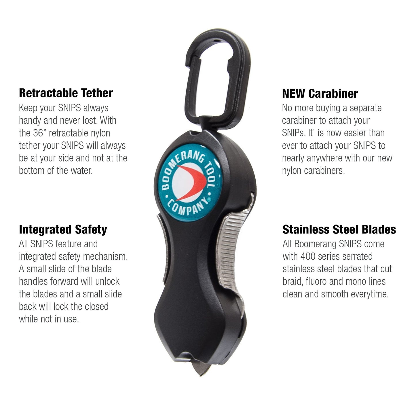 Boomerang Tool Company SNIP Fishing Line Cutters with Retractable Tether and Stainless Steel Blades that Cut Braid, Mono and Fluoro Lines Clean and Smooth!