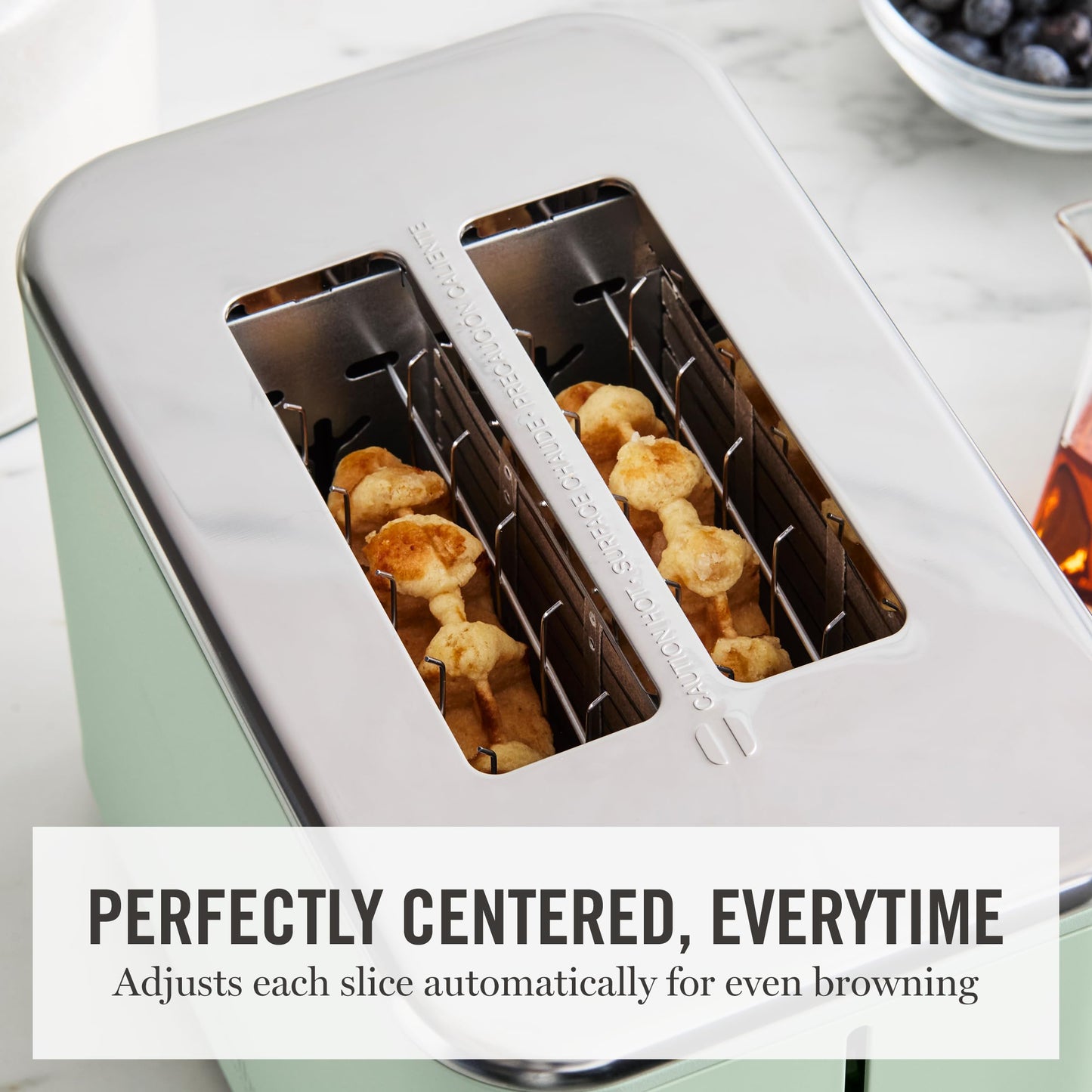 Martha Stewart 4 Slice Toaster, 10 Shade Settings with Defrost, Cancel, Bagel & Gluten-Free, Extra-Wide Self-Centering Slots for Waffles, Artisan Bread, Removable Crumb Tray, Cord Wrap,1800W, Honeydew