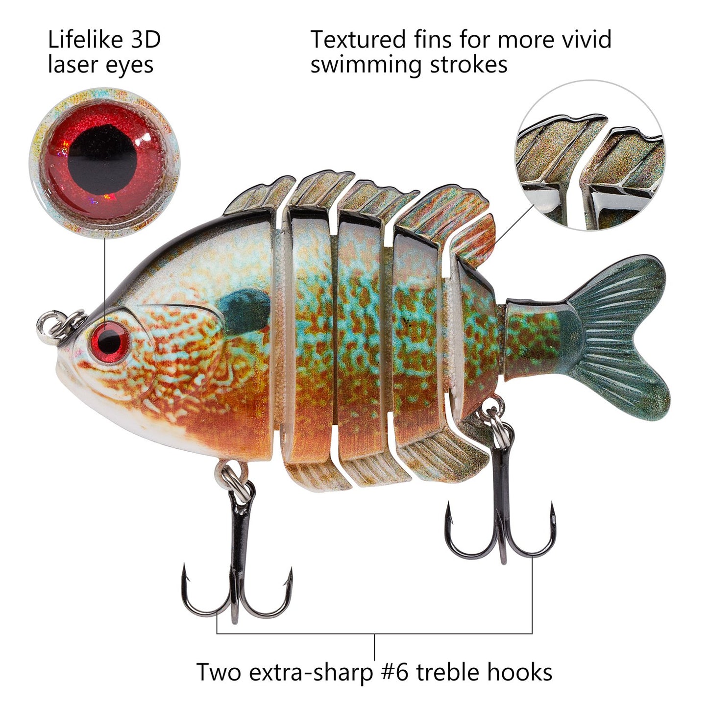 BASSDASH SwimPanfish Multi Jointed Panfish Bluegill Swimbaits Hard Topwater Bass Lures Fishing Lure Crank Saltwater 3.5in/0.85oz