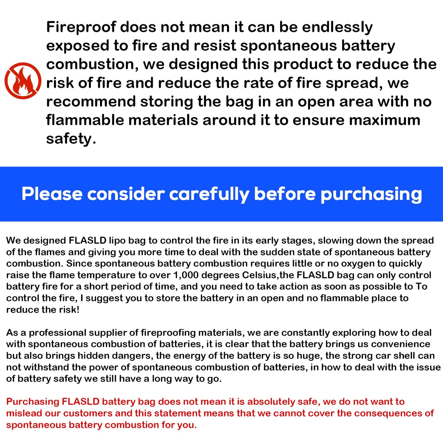 FLASLD E-Bike Battery Bag Fireproof Safe Charging Bag Explosionproof Lipo Battery Bag Large Capatity for Storage Charging (16 x 4.3 x 5in)