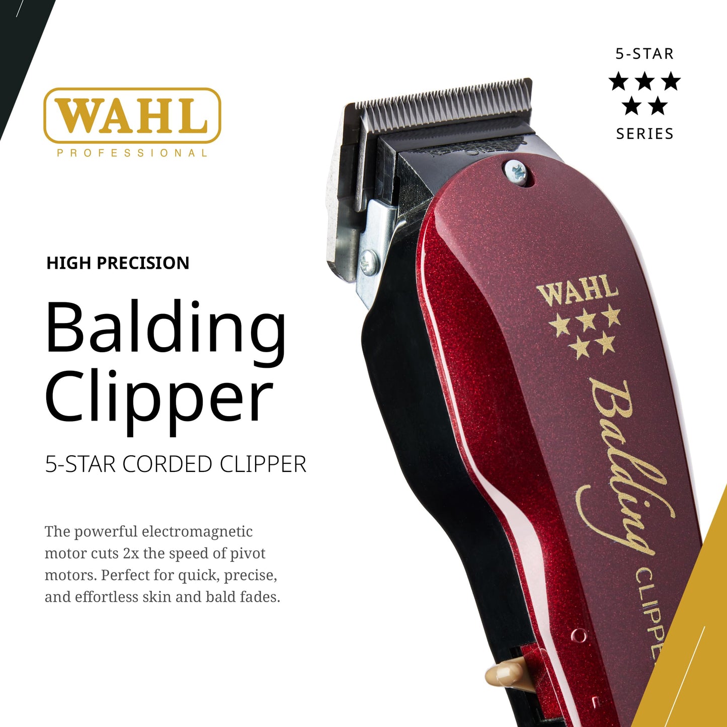 Wahl Professional 5 Star Balding Clipper, Corded V5000 Electromagnetic Motor, for Ultra-Close Trimming