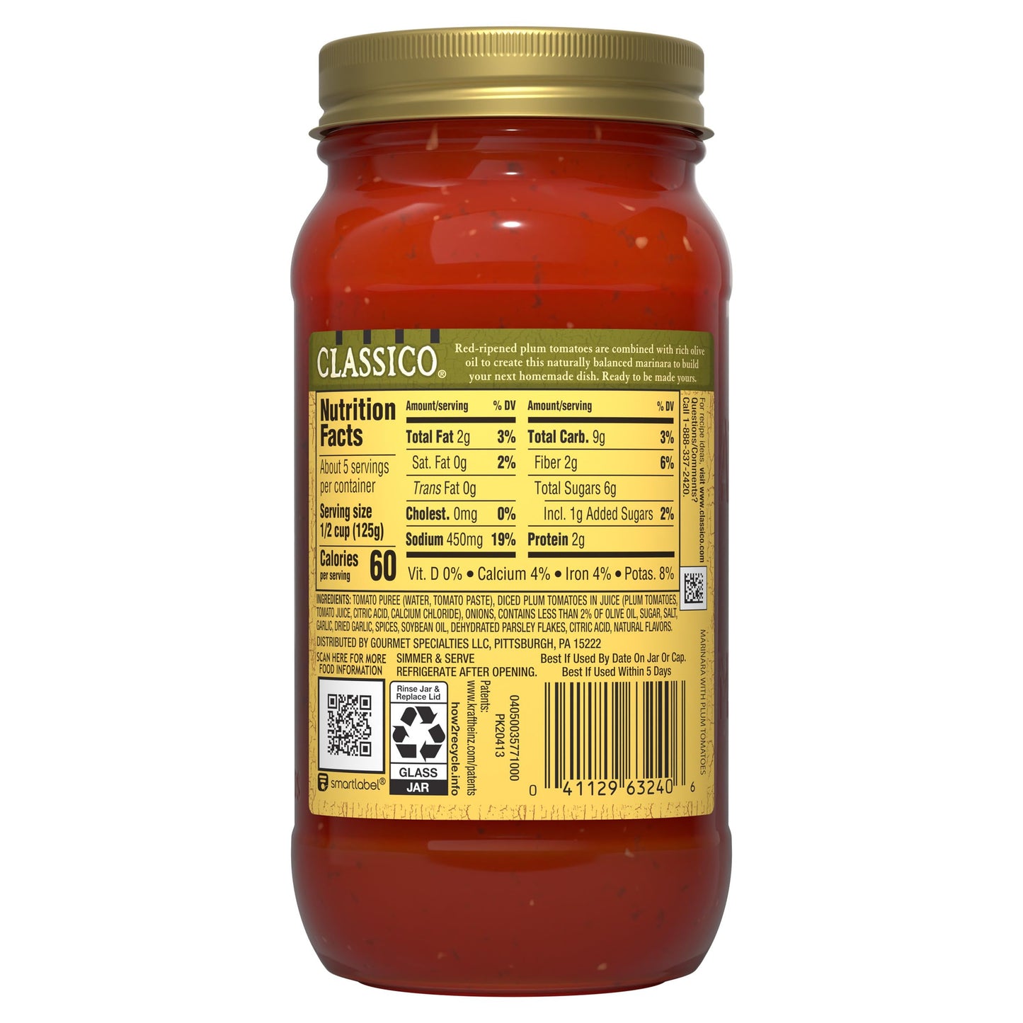 Classico Marinara with Plum Tomatoes & Olive Oil Pasta Sauce (24 oz Jar) (Pack of 3)