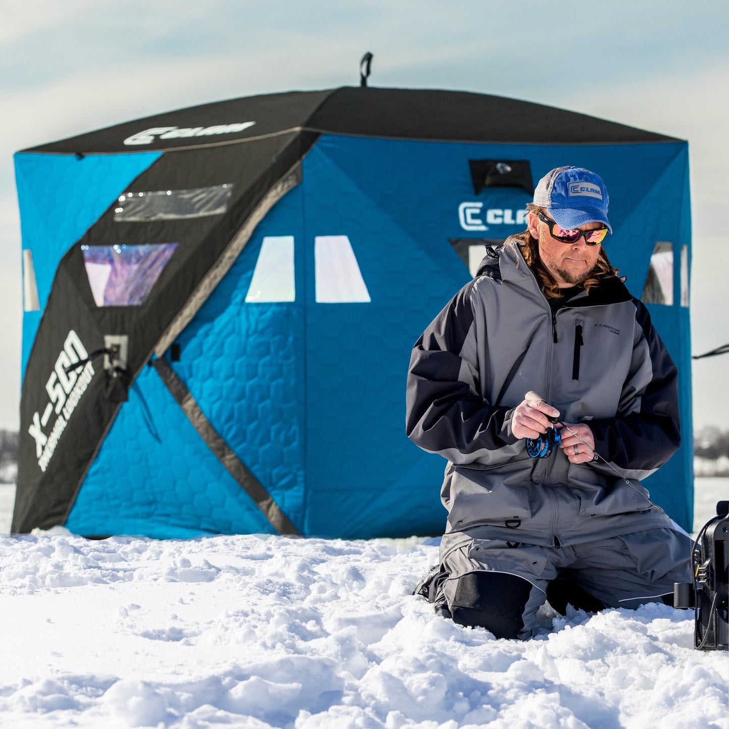 CLAM Portable Fishing Angler Thermal Hub Shelter Tent with Anchor Straps, Carrying Bag