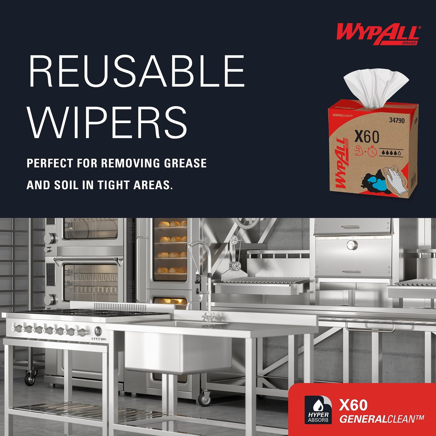 Wypall Gene Clean X60 Cloths Multi-Task Cleaning Wipes (34790), Strong and Absorbent Towels, White (10 Boxes of 118 Sheets, 1,180 Sheet Total)