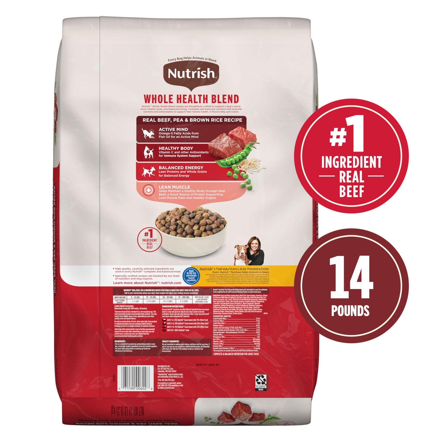 Nutrish Dry Dog Food, Real Beef, Pea & Brown Rice Recipe Whole Health Blend for Adult Dogs, 40 lb. Bag, Packaging May Vary (Rachael Ray)