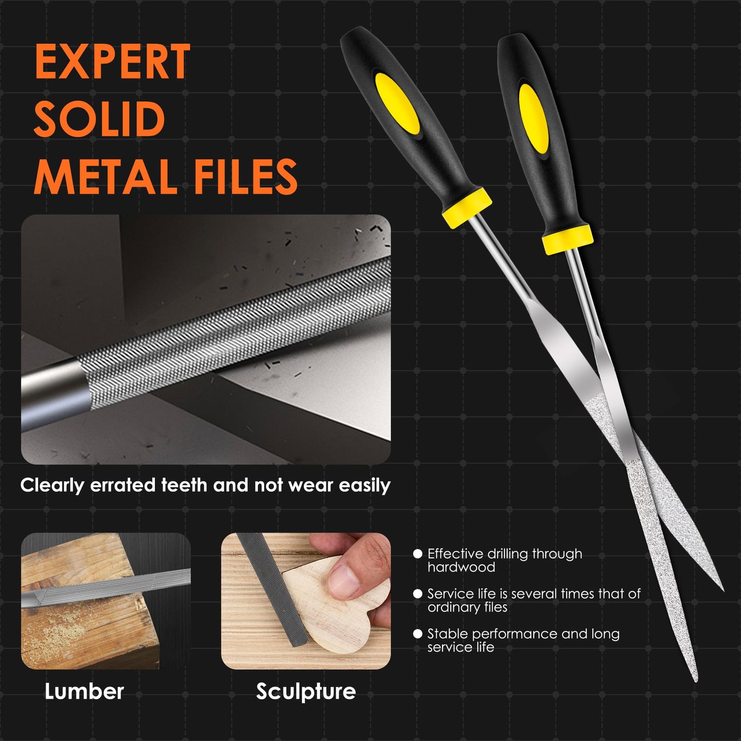 6-Piece Metal Needle File Set - Hardened Alloy Steel Includes Flat, Warding, Square, Triangular, Round, and Half-Round Files